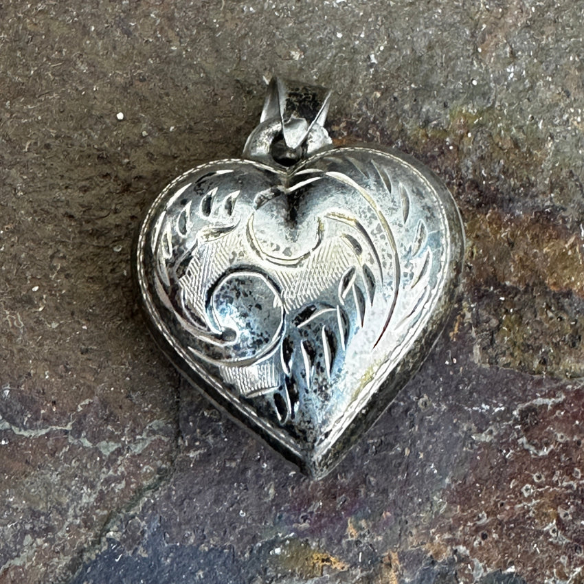 Sterling Silver Puffy Heart Pendant Necklace - Handcrafted Etched Design Jewelry for Women, Perfect Gift for Valentine's Day, Anniversary & Special Occasions