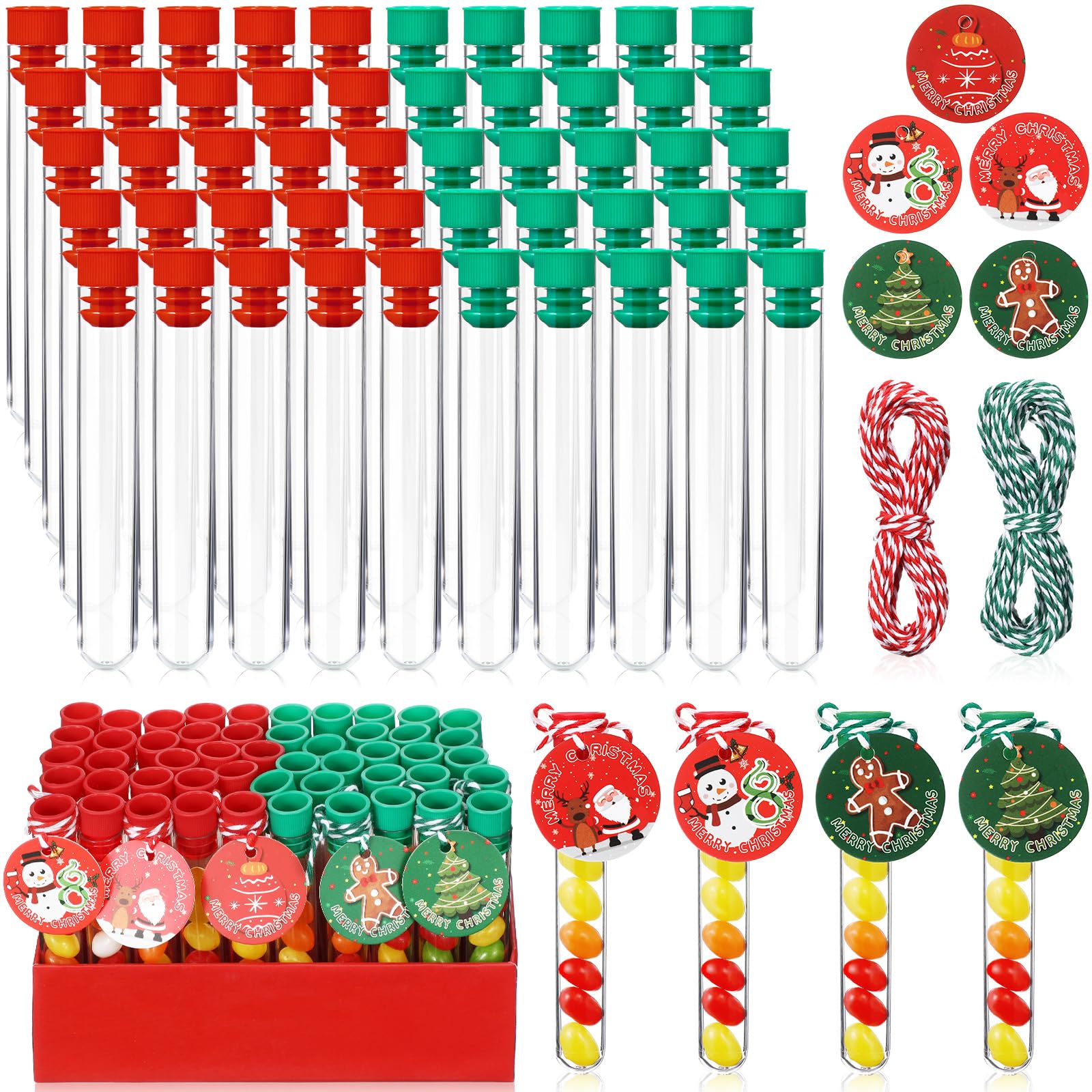 50 Pack Clear Plastic Candy Tubes 10ml - 100 x 16mm Empty Christmas Candy Containers with Stoppers for Holiday Party Favors, Stocking Stuffers & DIY Treats (Great for Christmas Gifts, Classroom Rewards & Wedding Favors)