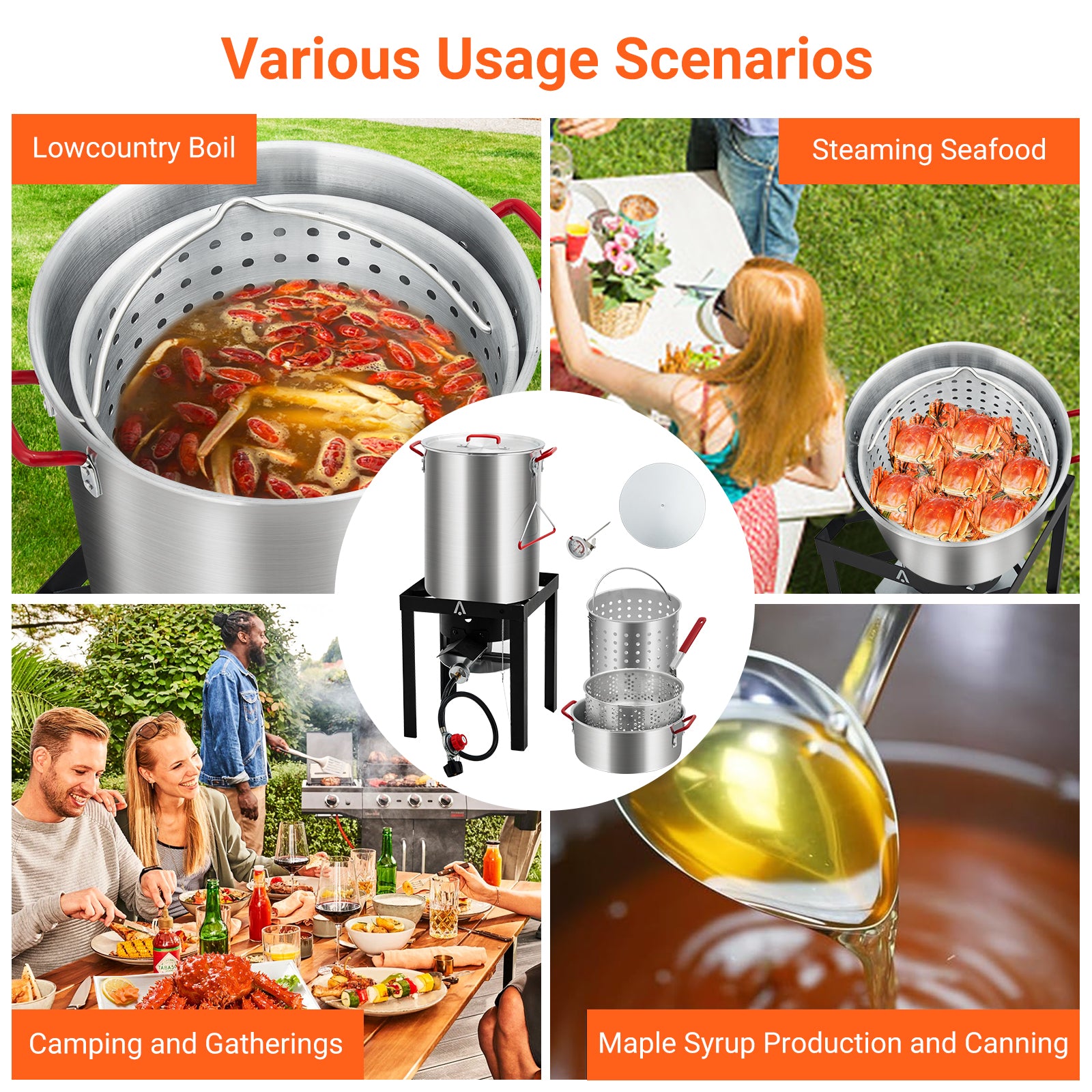 GARVEE 30 QT Turkey Fryer & 10 QT Fish Fryer Kit - 50,000 BTU Propane Stove, Aluminum Outdoor Deep Fryer with Baskets, Thermometer & Turkey Rack - Perfect for Thanksgiving, Seafood Boiling & Outdoor Cooking