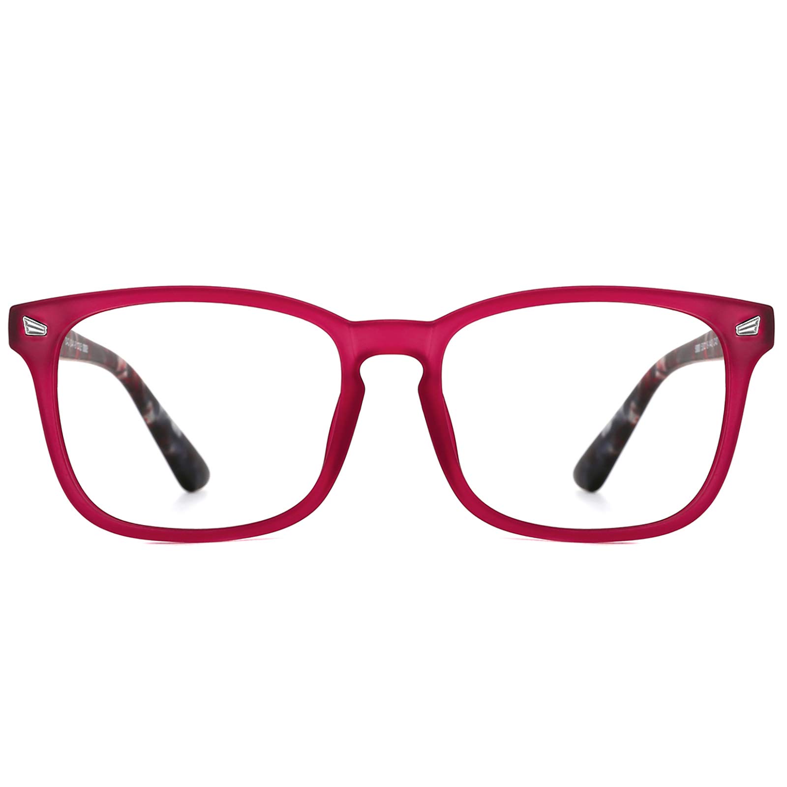 TIJN Blue Light Blocking Glasses for Women & Men - Clear Frame Square Computer Glasses with Anti Blue Ray Protection (Matte Burgundy) - Reduce Eye Strain for Office Work, Gaming & Screen Time