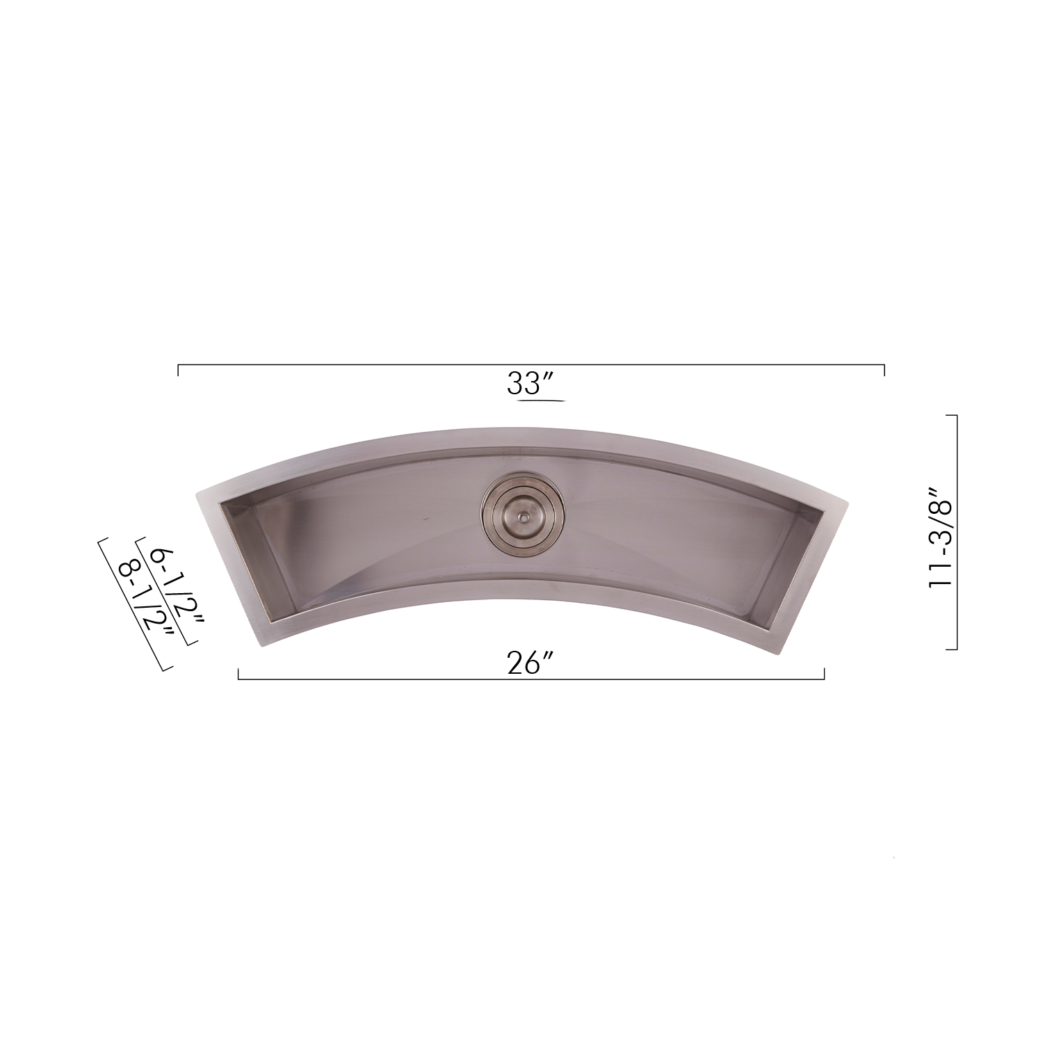 DAX Handmade Undermount Bar Sink - 16 Gauge Brushed Stainless Steel - 33 x 8.5 x 6 Inches (DAX SQ 3312 C) - Perfect for Kitchen Islands, Wet Bars & Entertaining Areas