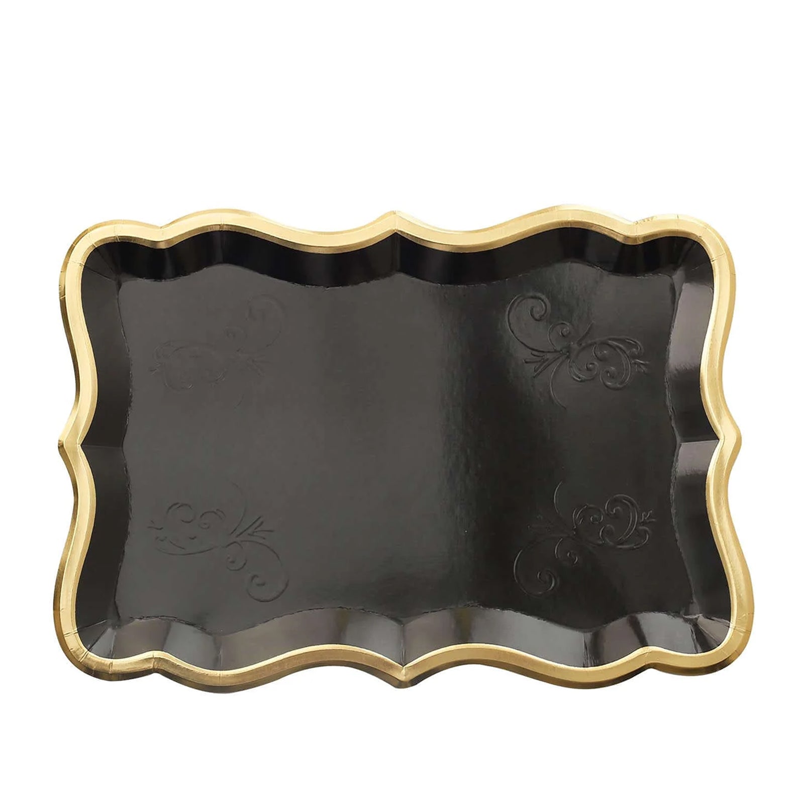 10 Pack Black 14x10 Inch Heavy Duty Disposable Cardboard Serving Trays - 400GSM with Elegant Gold Rim for Weddings, Parties, Catering & Events - Perfect for Buffet Serving, Appetizer Display and Dessert Presentation