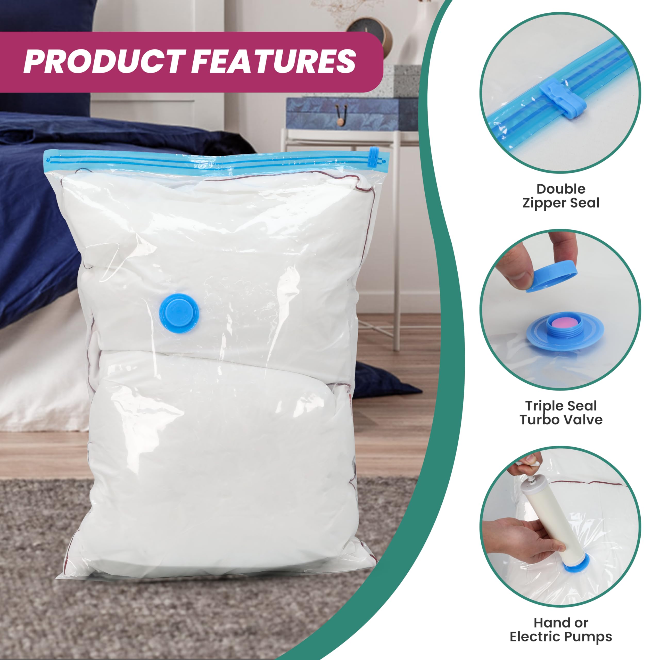 Space Bags Vacuum Storage Bags (20-Pack) - Save 80% Space for Comforters, Blankets & Bedding - Compression Seal Closet Organizer with Travel Pump - Perfect for Seasonal Storage & Moving