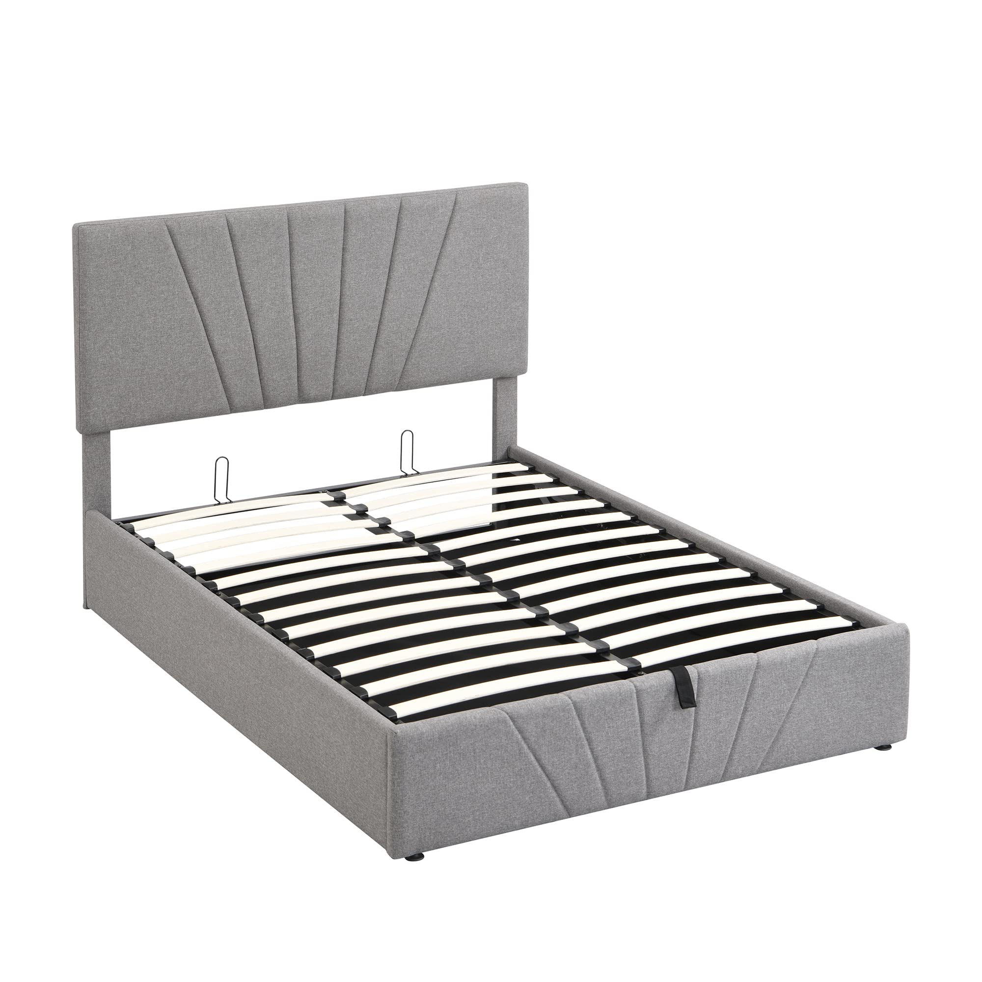 CityLight Upholstered Full Bed Frame with Underbed Storage | Gas Lift Hydraulic Storage System | Adjustable Headboard | Grey Wooden Platform Bed | Perfect for Small Bedrooms & Guest Rooms