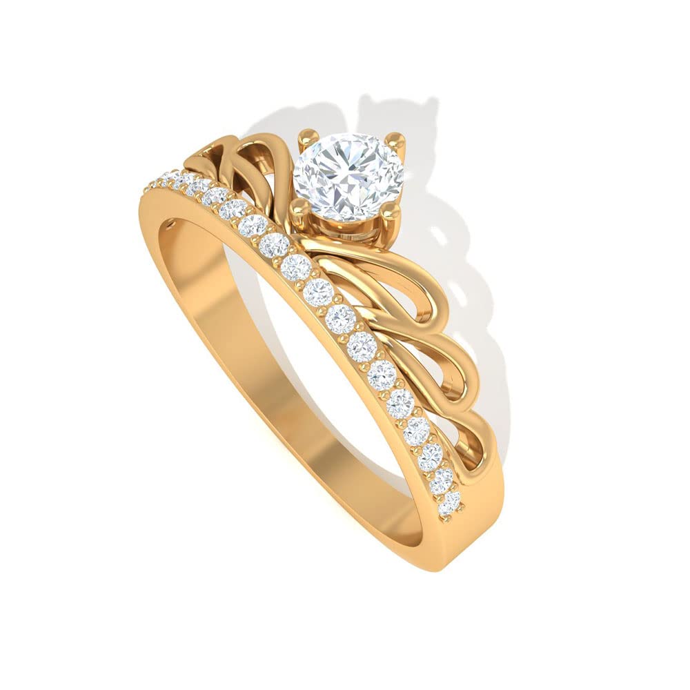 1/2 CT Diamond Band Ring for Women - 14K Solid Gold April Birthstone Ring with Round Cut Diamonds - Elegant Crown Design for Anniversary, Wedding & Special Occasions