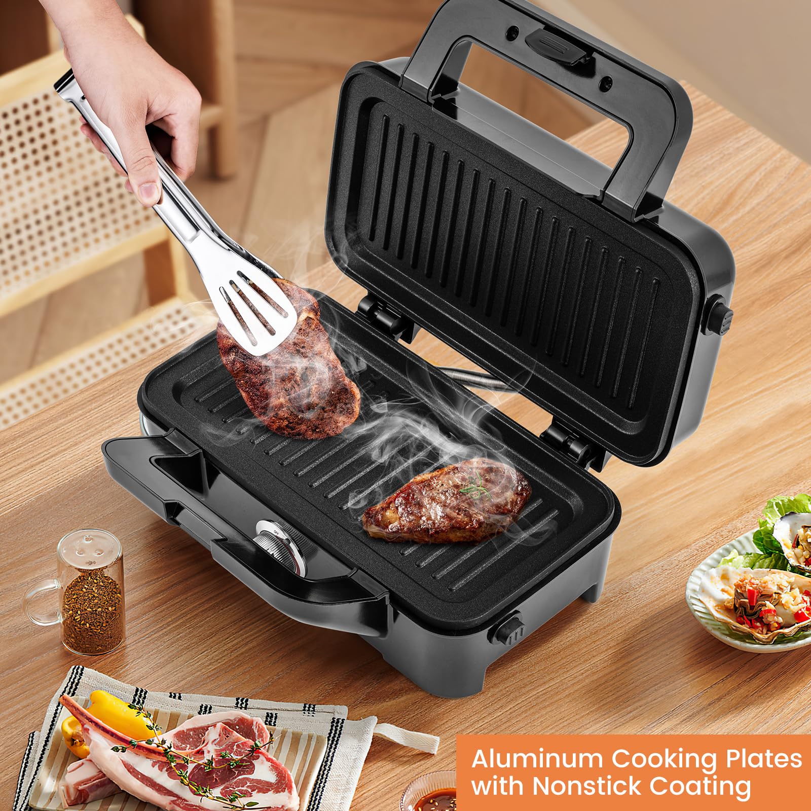 COSTWAY 3-in-1 Sandwich Maker & Waffle Iron, 1200W Electric Grill with 3 Interchangeable Non-Stick Plates, 5-Temperature Settings for Perfect Grilled Cheese, Panini Press & Breakfast Waffles - Ideal for Home, Office & Quick Meals