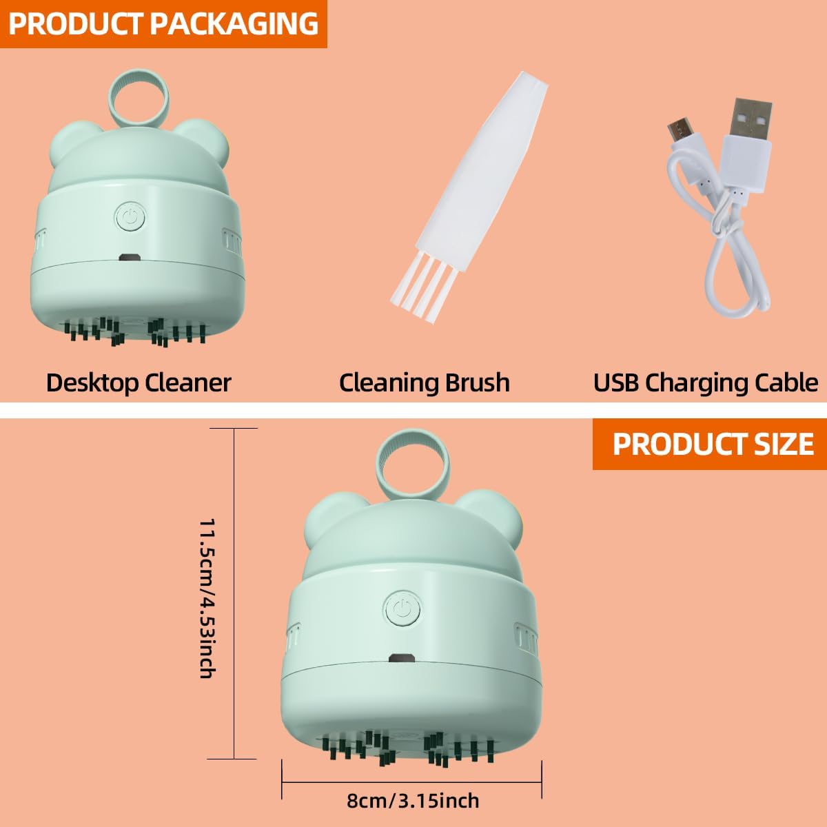 Zmol Mini USB Vacuum Cleaner for Keyboard & Office Desk - Portable Dust Cleaner with Brush & Bear Grip for Easy Cleaning