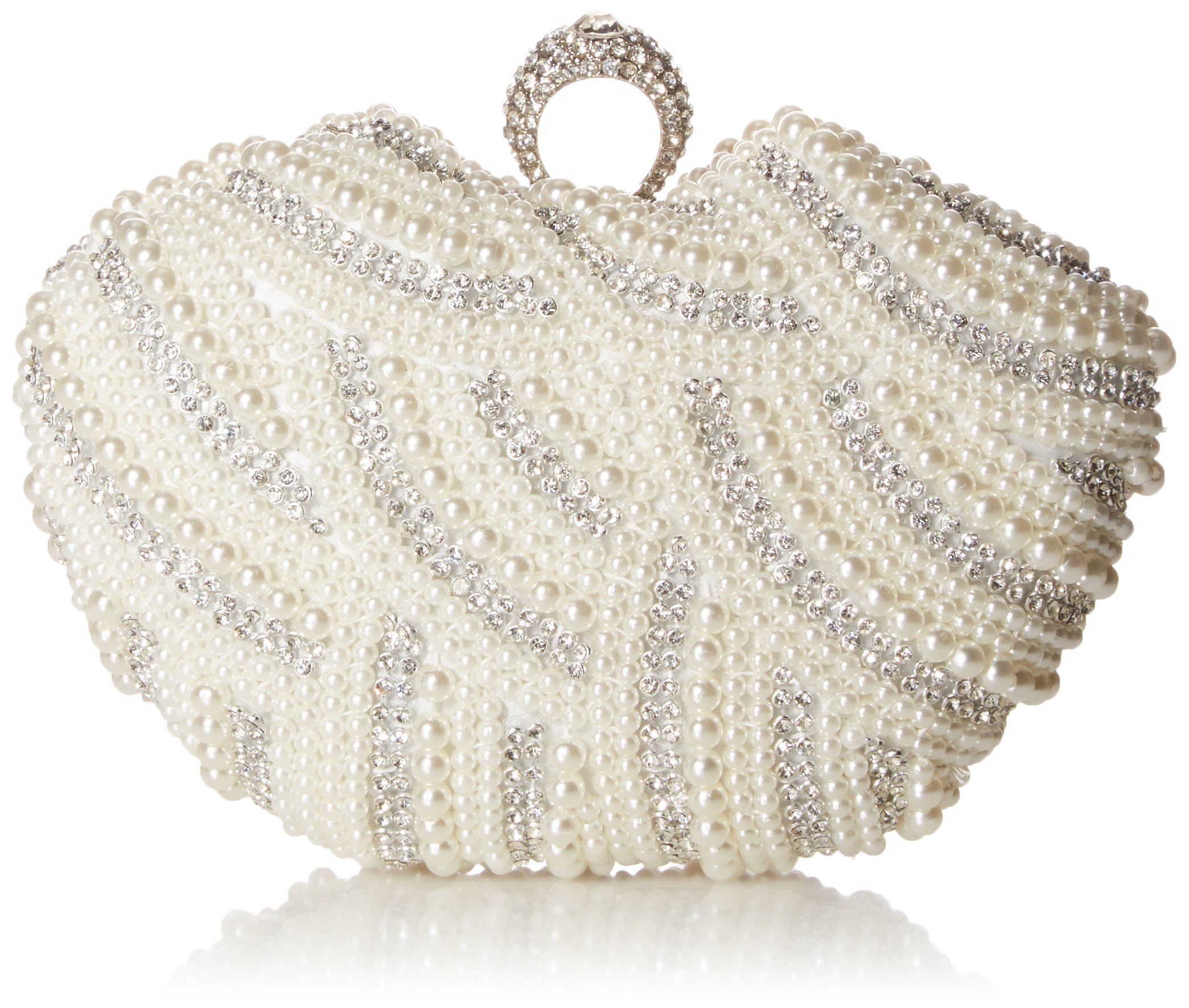 Luxury Crystal Beaded Pearl Clutch Bag for Women - White, Perfect for Evening Parties & Weddings