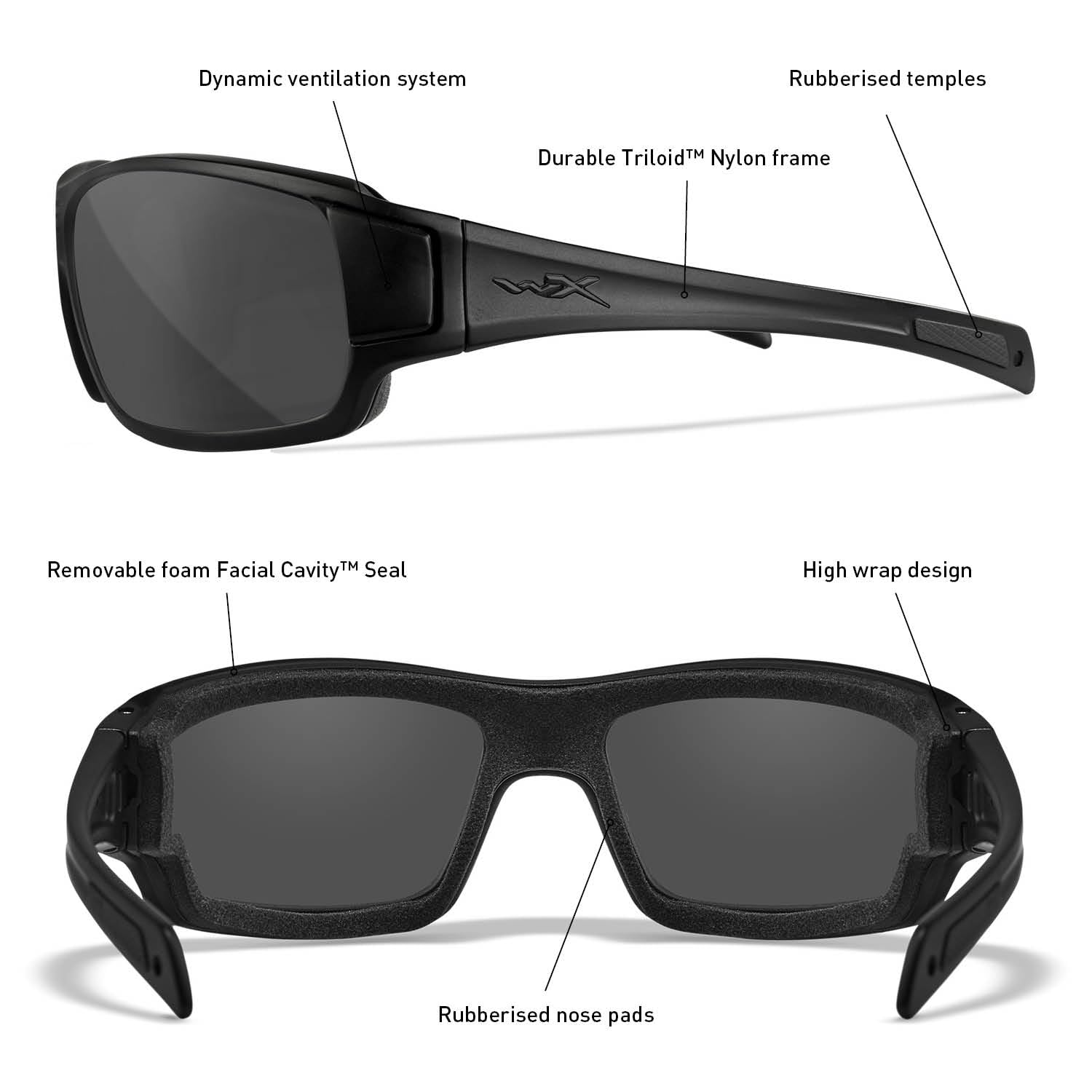 Wiley X WX Breach Tactical Sunglasses - ANSI Z87.1 Safety Glasses for Men & Women | UV Protection, Ballistic Rated | Matte Black Frames with Smoke Grey Lenses | Ideal for Shooting, Fishing, Biking & Outdoor Activities