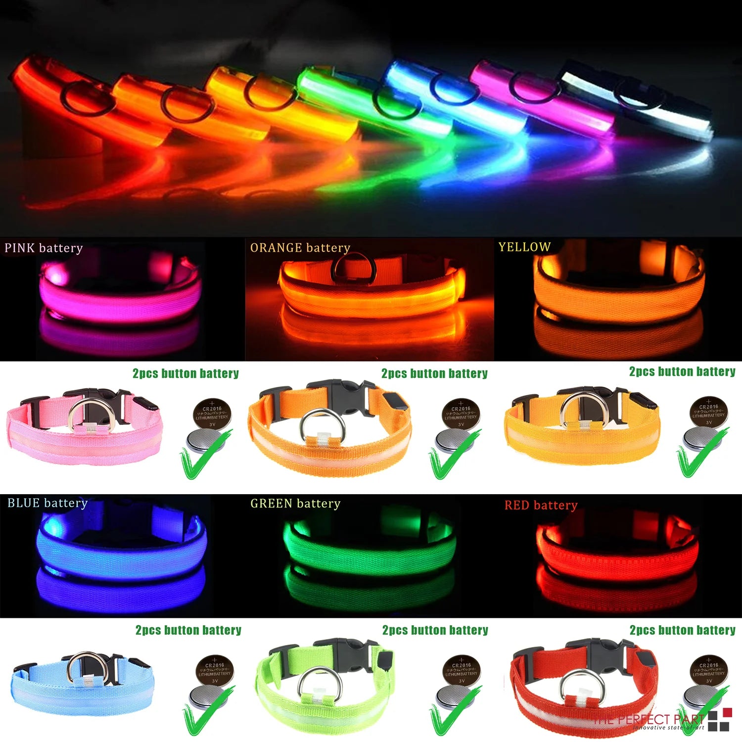 Waterproof LED Adjustable Dog Collar with Blinking & Flashing Lights - Glow Pet Safety Collar for Night Walks, Jogging & Outdoor Adventures