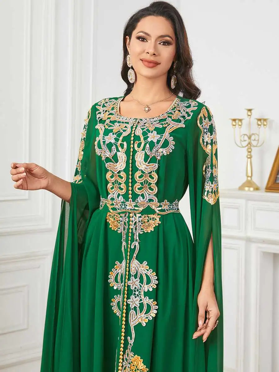 Elegant Arab Chiffon Kaftan Dress - Traditional Jalabiya for Women | Perfect for Eid Celebrations, Weddings & Special Occasions