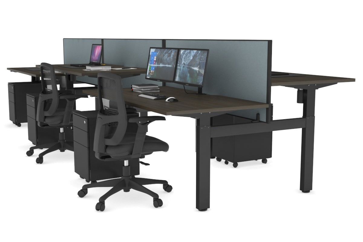 Just Right Height Adjustable 6-Person H Bench Workstation - Black Frame [1600L x 800W with Cable Management] - Perfect for Office, Coworking Spaces & Home Offices