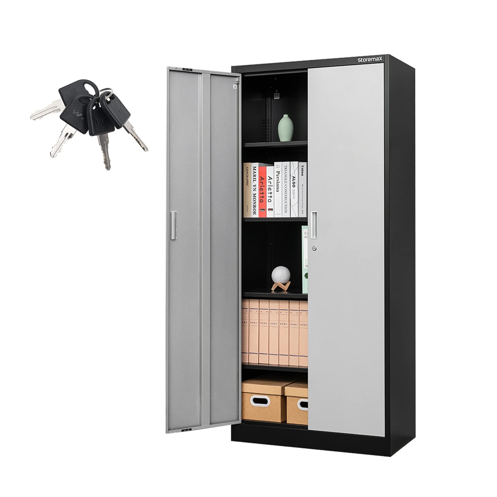 71 Inch Steel SnapIt Storage Cabinet with Locking Doors & Adjustable Shelves - Heavy Duty Metal Garage Cabinet for Tools, Office & Home Organization - Perfect for Workshop, Garage, Basement & Utility Room Storage