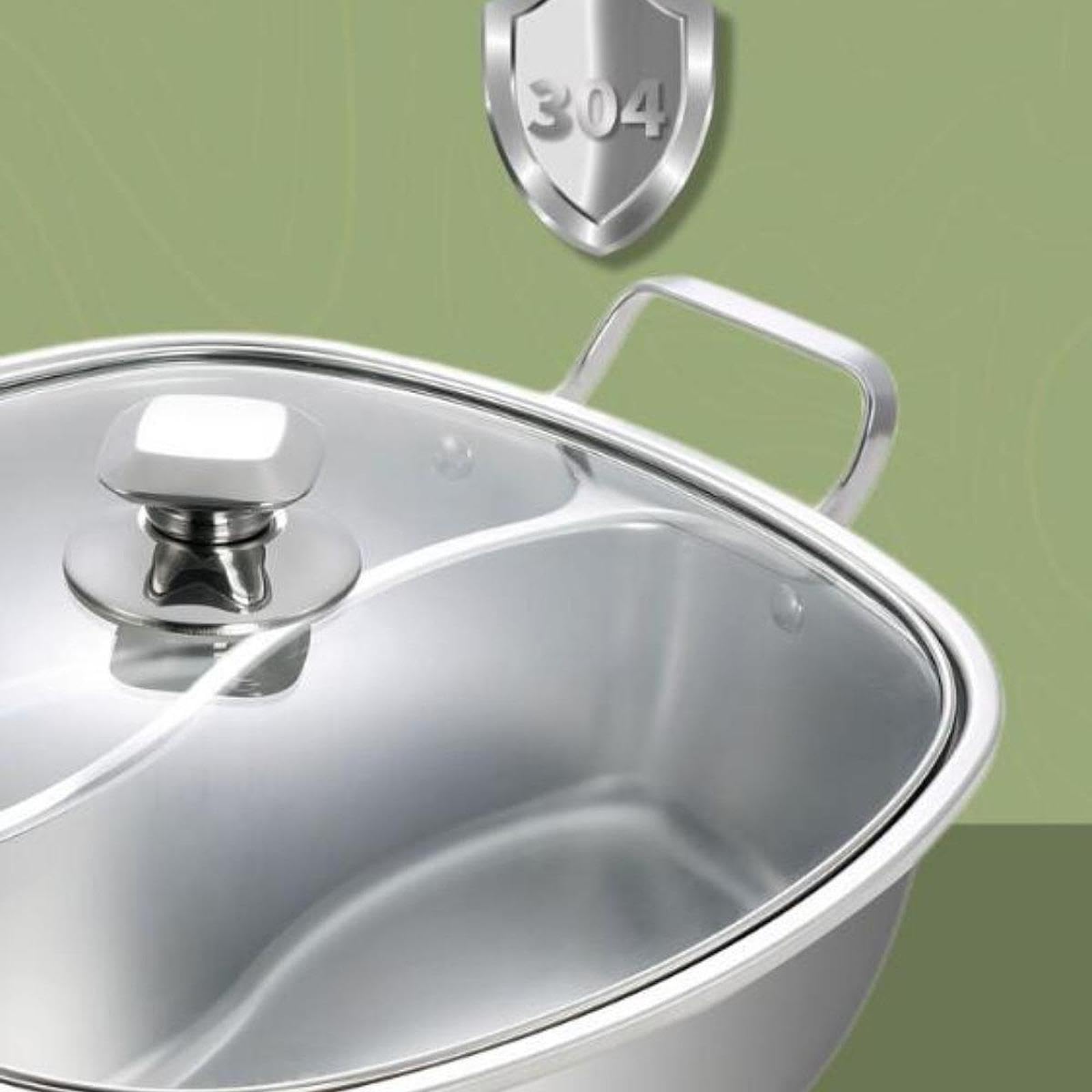 Stainless Steel Divided Hot Pot Pan - Dual Flavor Chinese Hot Pot Cookware for Shabu Shabu, Home Kitchen Use with Lid - Perfect for Family Gatherings & Asian Cuisine Cooking