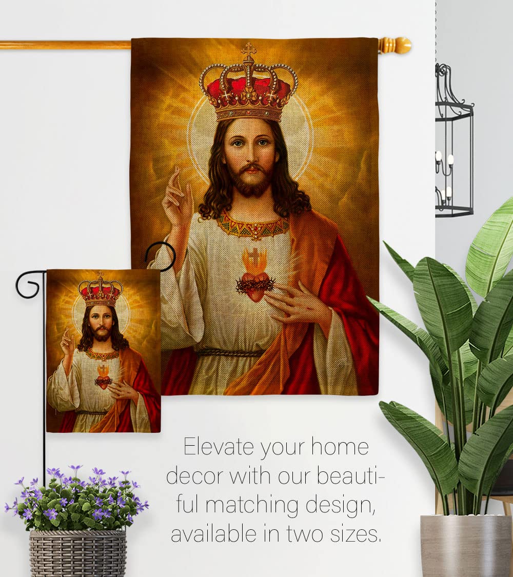 Jesus Sacred Heart Burlap Garden Flag - Religious Easter Decor for Home & Yard