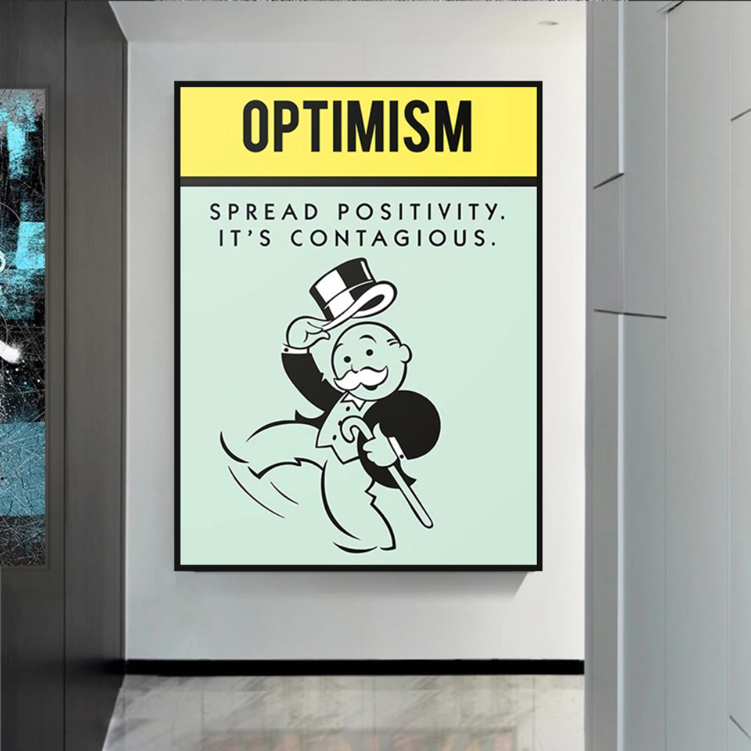 Alec Monopoly Optimism Play Card Canvas Wall Art - Pop Culture Home Decor for Living Room, Bedroom & Office
