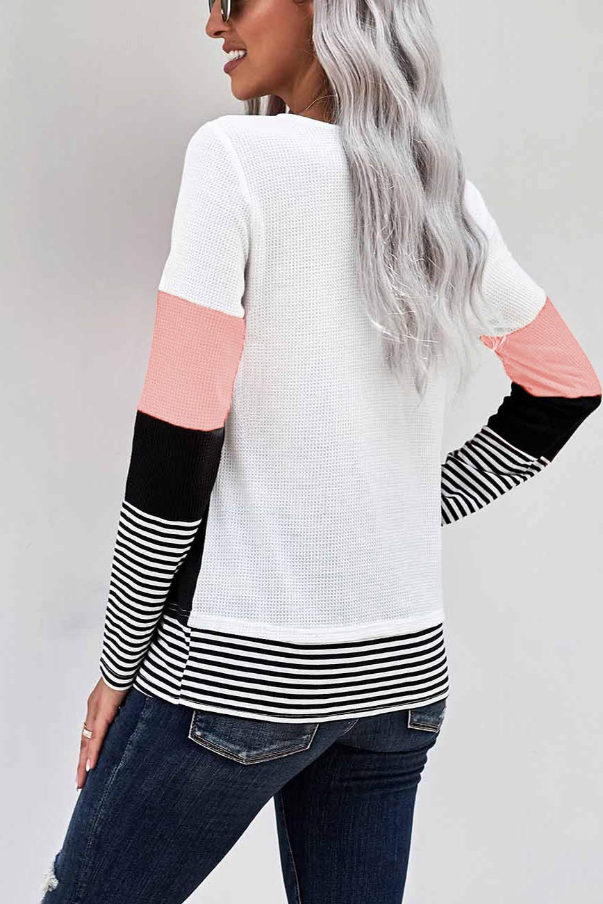 KINSWT Women's Color Block Striped Long Sleeve Crewneck Sweater Top | Casual Fall Winter Knitwear for Office, Date & Everyday Wear