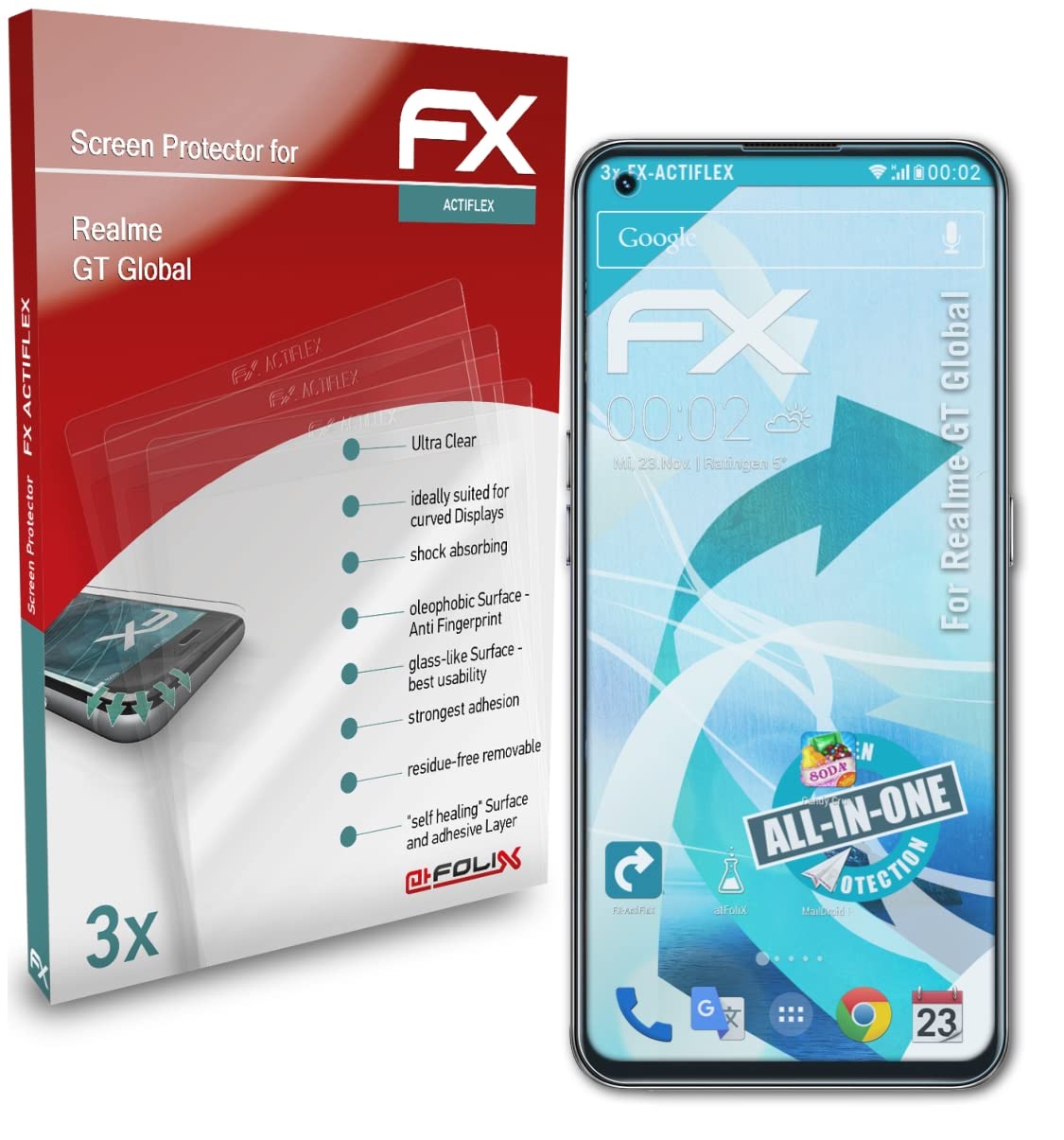 Realme GT Global Screen Protector - 3 Pack Ultra Clear Flexible FX Film for Scratch & Impact Protection - Perfect for Gaming, Work & Everyday Use