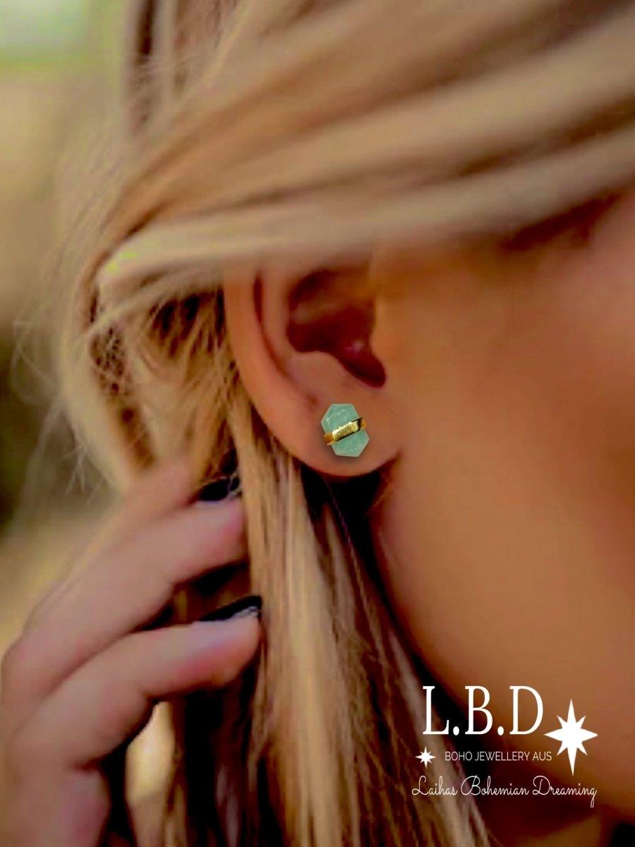 Amazonite Stud Earrings - Gold Plated Crystal Kindness Jewelry for Women - Perfect for Gifts, Weddings & Everyday Elegance