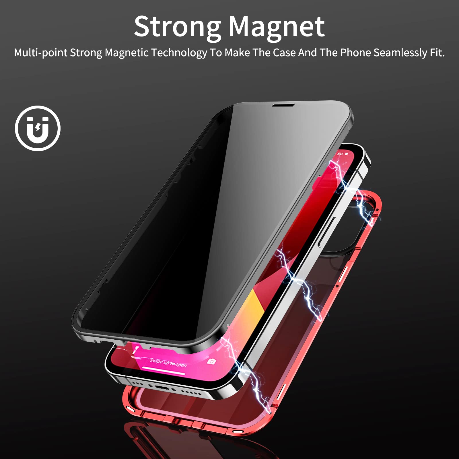 Premium Magnetic Privacy Case for iPhone 13 Pro Max - Anti-Spy Screen Protector & Full-Body Protection with Strong Double-Sided Magnet (Red) | Perfect for Office, Travel & Secure Mobile Banking