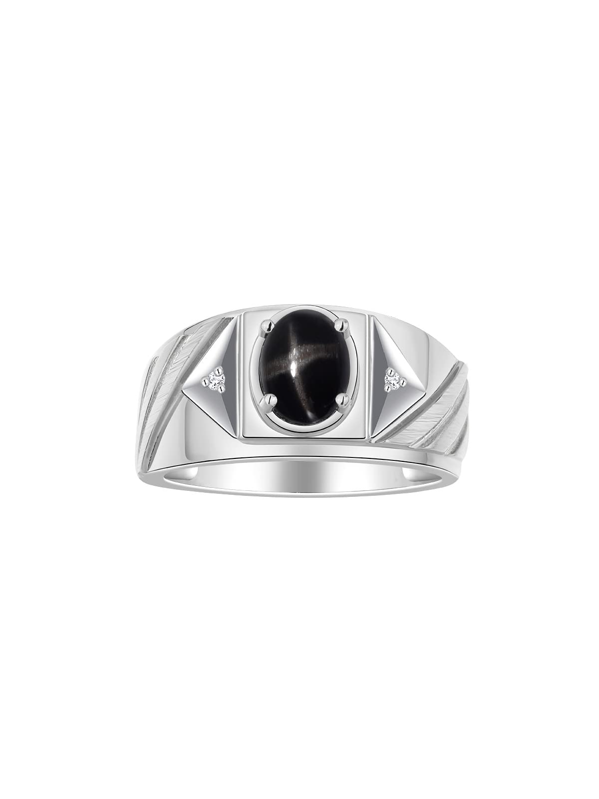 Rylos Men's Sterling Silver Designer Rings - Classic 8x6MM Oval Gemstone & Diamond Accents Birthstone Rings (Sizes 8-13) | Perfect for Weddings, Anniversaries & Gifts