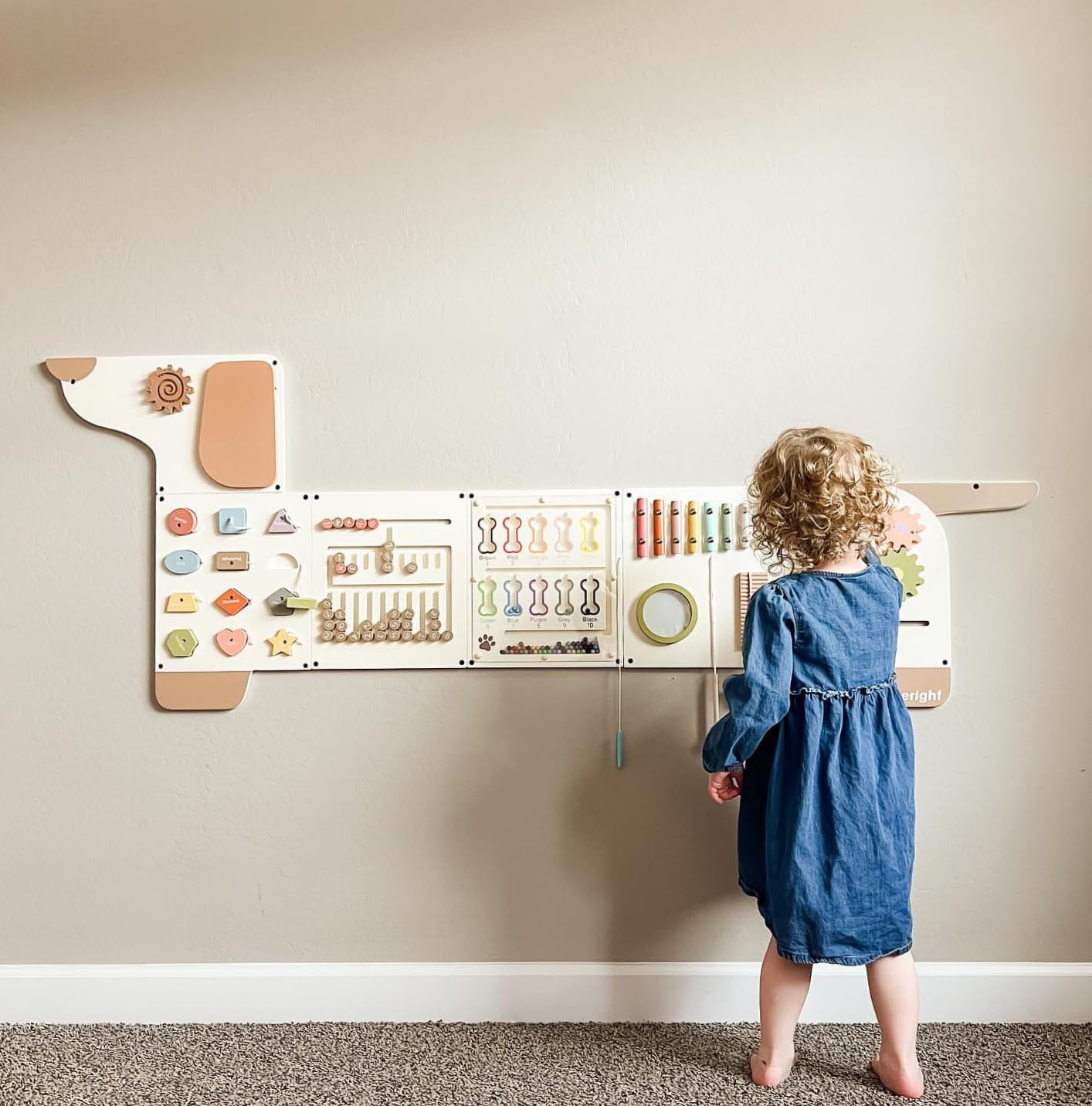 Beright Dog Activity Wall Busy Board Panels - Montessori Sensory Toys for Toddlers, Learning Activity Center for Kids - Perfect for Playrooms & Daycare Centers (White) | Great for Early Childhood Development & Sensory Play