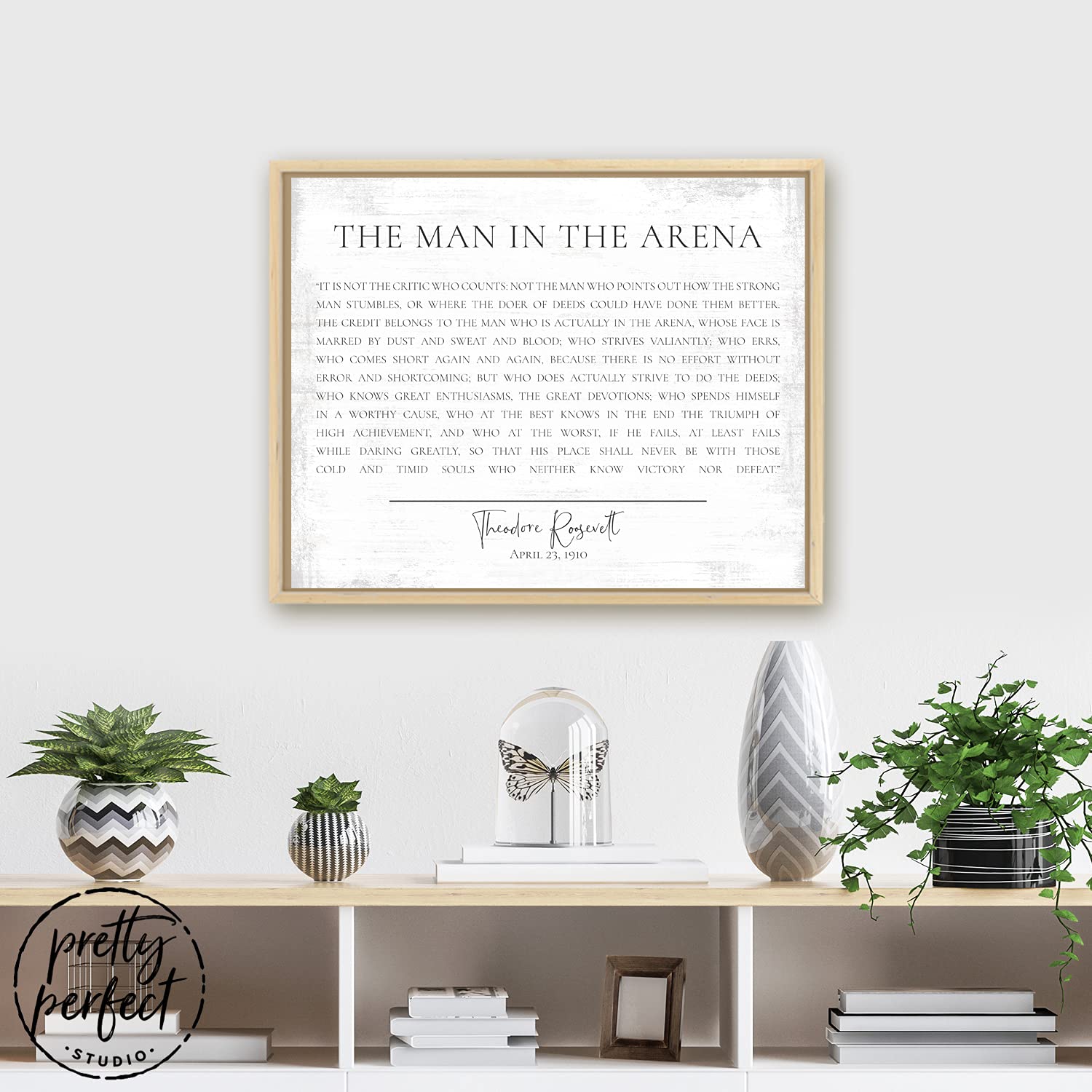 The Man in The Arena Framed Wall Art - Theodore Roosevelt Inspirational Quote Print - Motivational Home & Office Decor for Living Room, Study, or Workspace