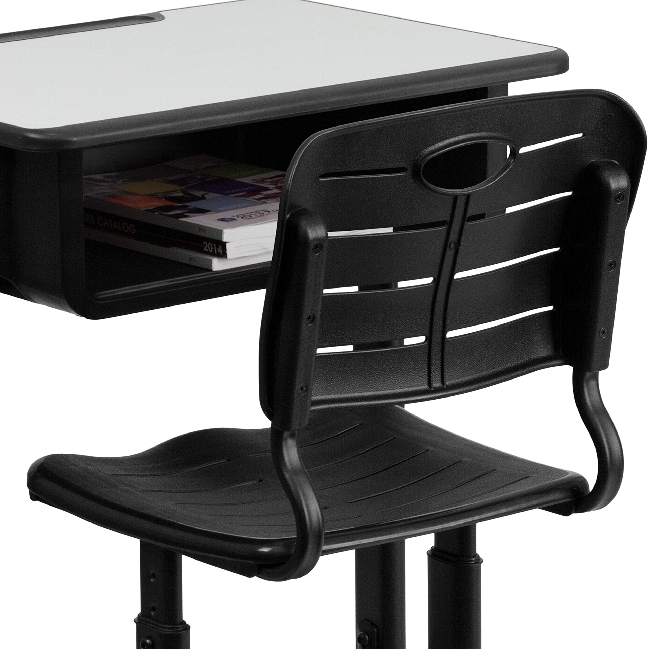 Adjustable Height Student Desk and Chair Set with Black Pedestal Frame - Ergonomic Study Table for Kids & Teens - Perfect for Home Schooling, Online Learning & Small Spaces