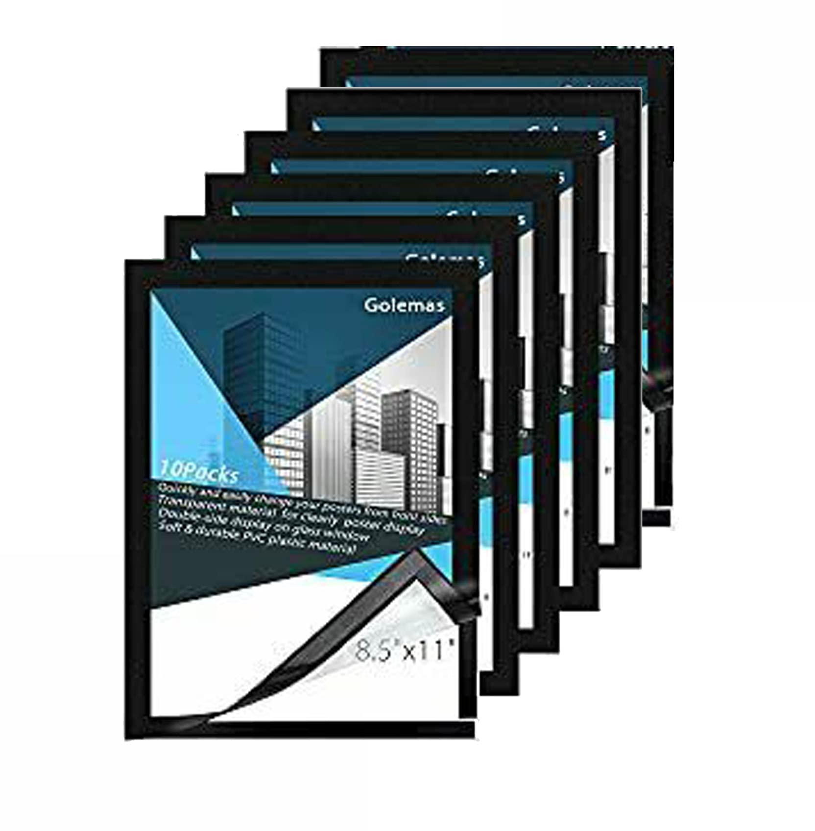 Magnetic Adhesive Sign Holder Pockets 8.5 x 11.6 Inches - 6 Pack Black Plastic Document Frames for Fridge, Whiteboard, Cabinet & Office Notice Board - Perfect for Menus, Schedules, Photos & Important Documents Display