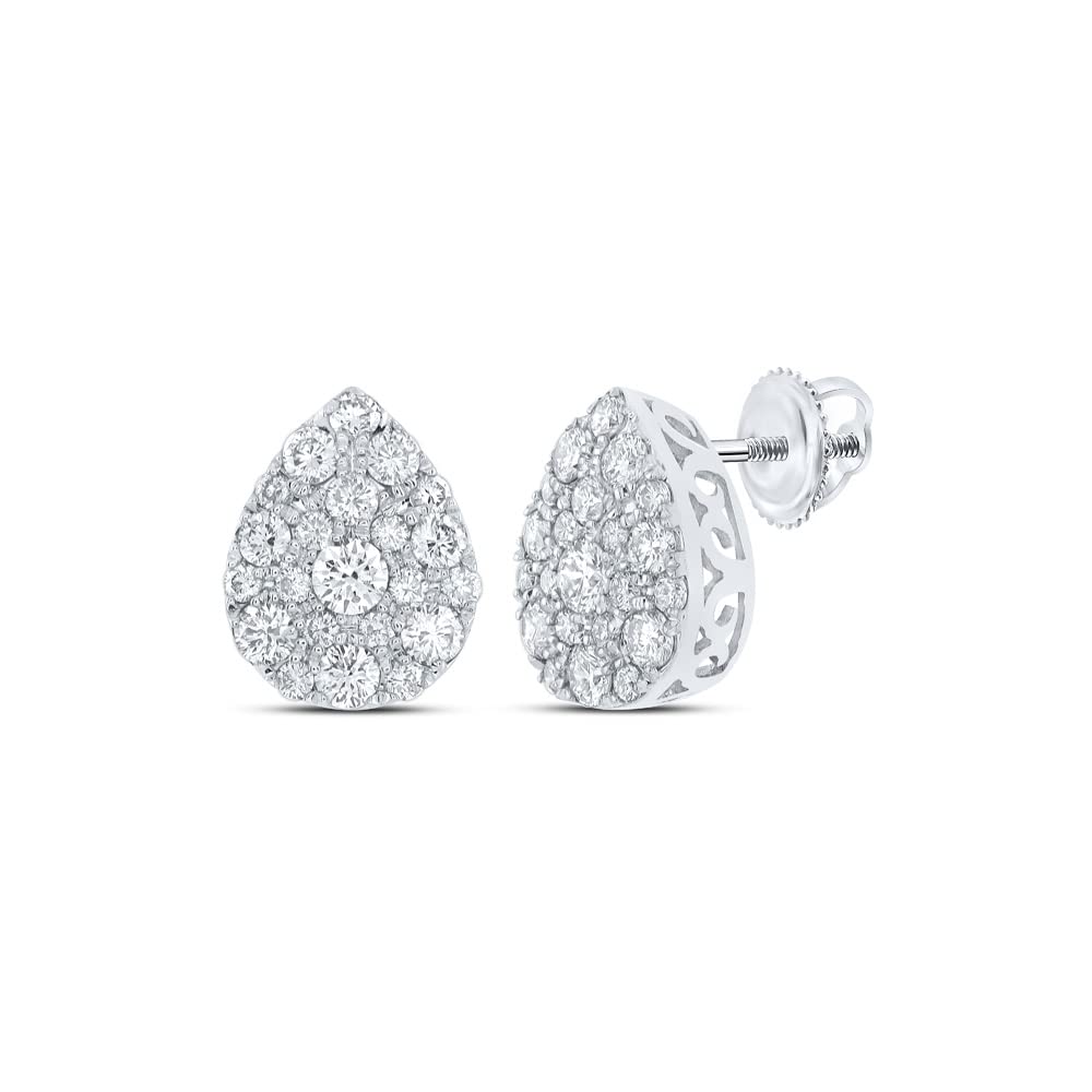 10K White Gold Round White Diamond Drop Cluster Earrings for Women - 1 Cttw Dazzlingrock Collection | Elegant Jewelry Gift for Anniversary, Wedding & Special Occasions