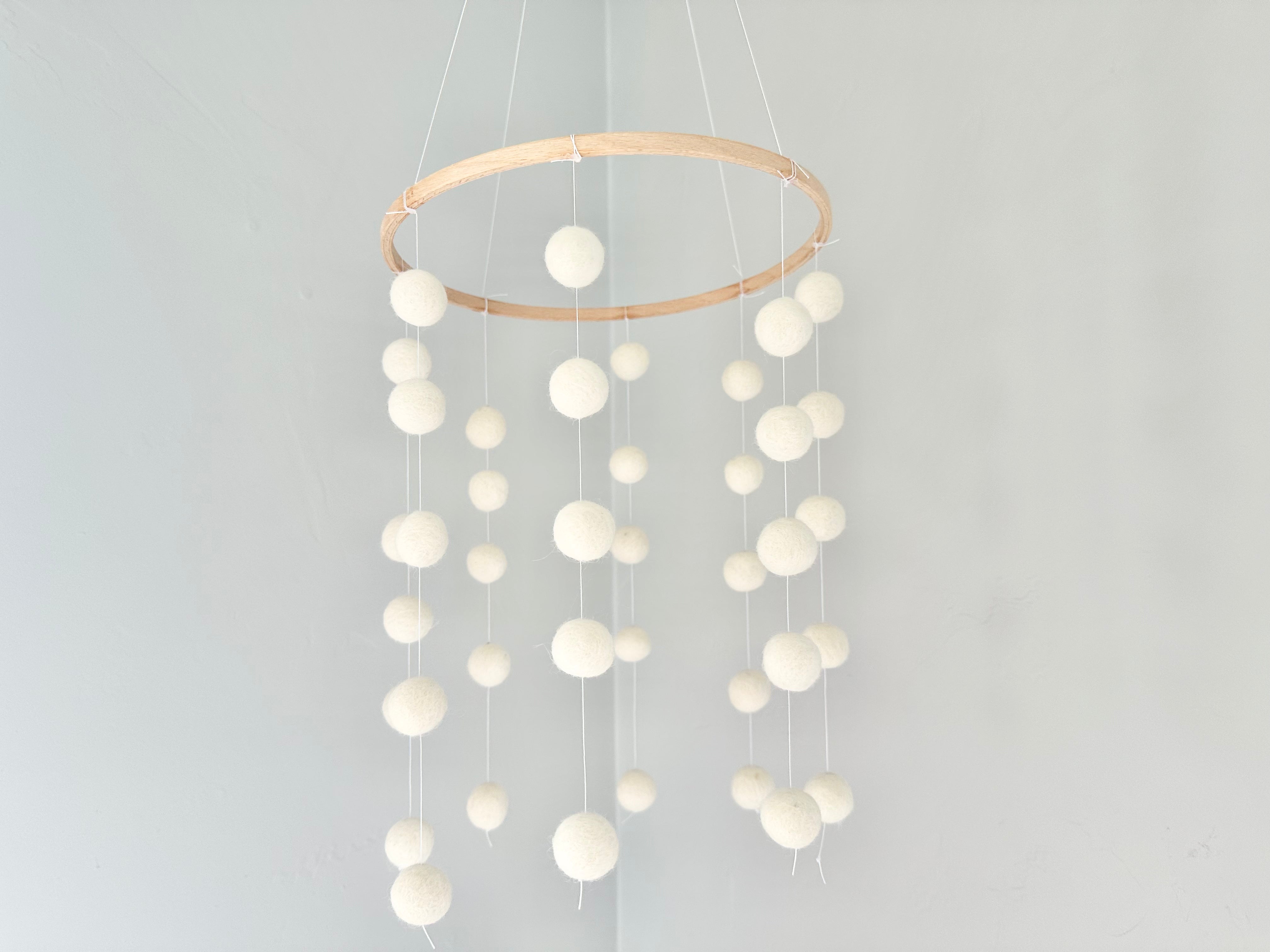 Simply White Felt Ball Ceiling Mobile - Handmade Nursery Decor, Baby Room Hanging Ornament, Boho Chic Home Decoration for Bedroom & Kids Playroom - Perfect for Newborn Gifts, Baby Showers & Gender Neutral Nursery Themes