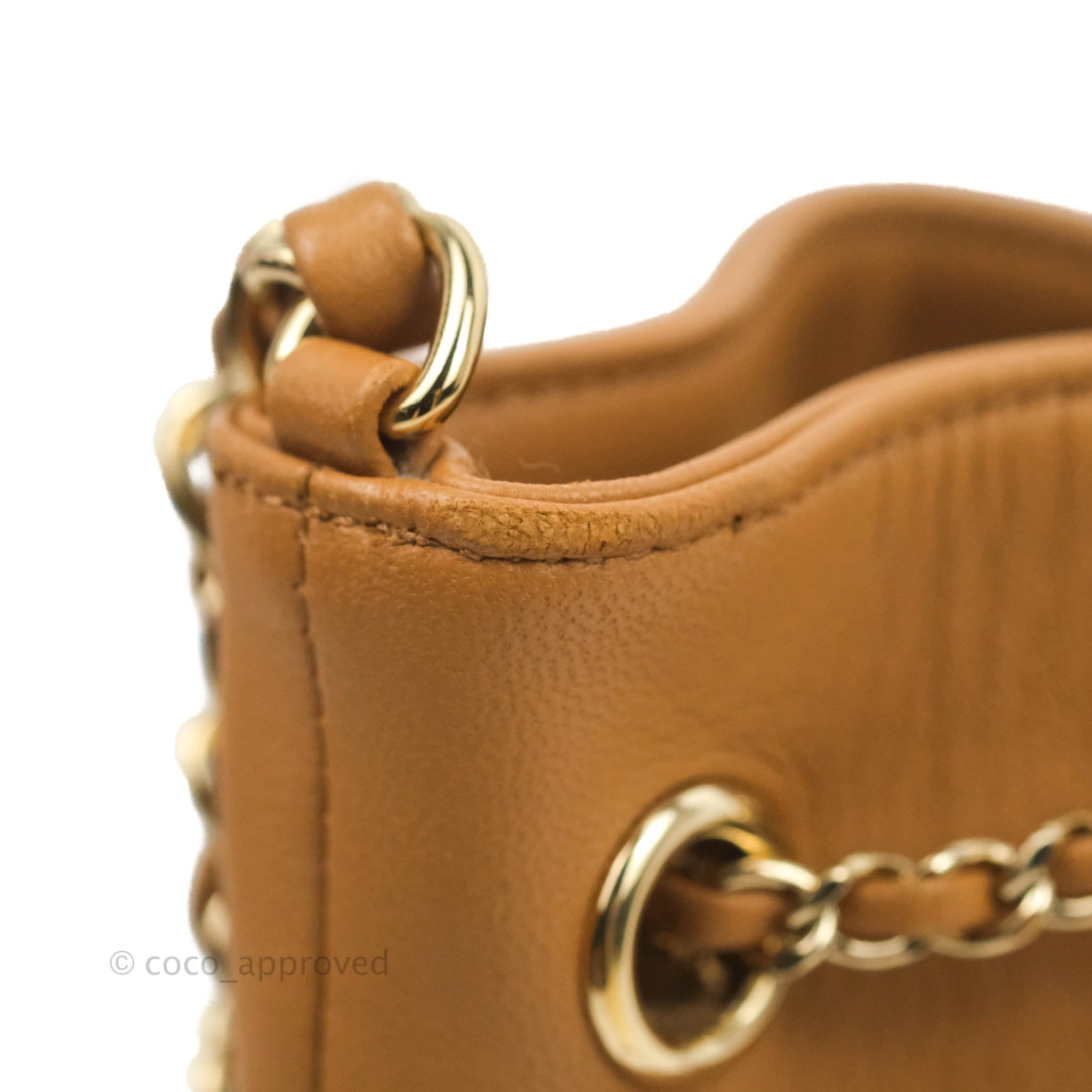 Chanel Chevron Bucket Drawstring Bag in Caramel with Gold Hardware - Perfect for Everyday Use, Travel & Fashion Accessories