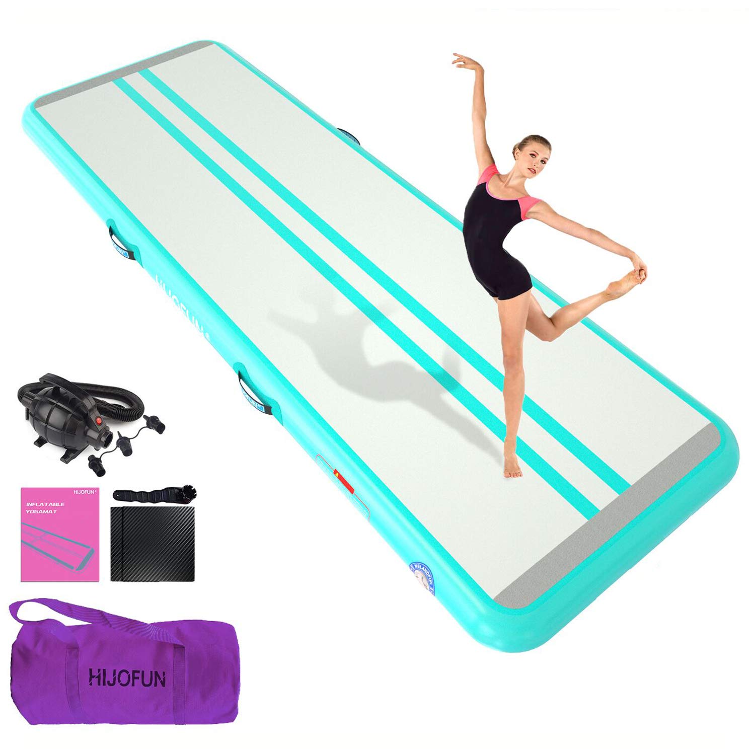 Premium Inflatable Air Tumbling Mat for Gymnastics - 6.6ft to 26ft Length, 4/8 Inches Thick, 3.3ft/6.6ft Wide - Kids Home Training, Yoga & Fitness Mat with Pump - Perfect for Indoor/Outdoor Practice, Backyard Play & Gym Sessions