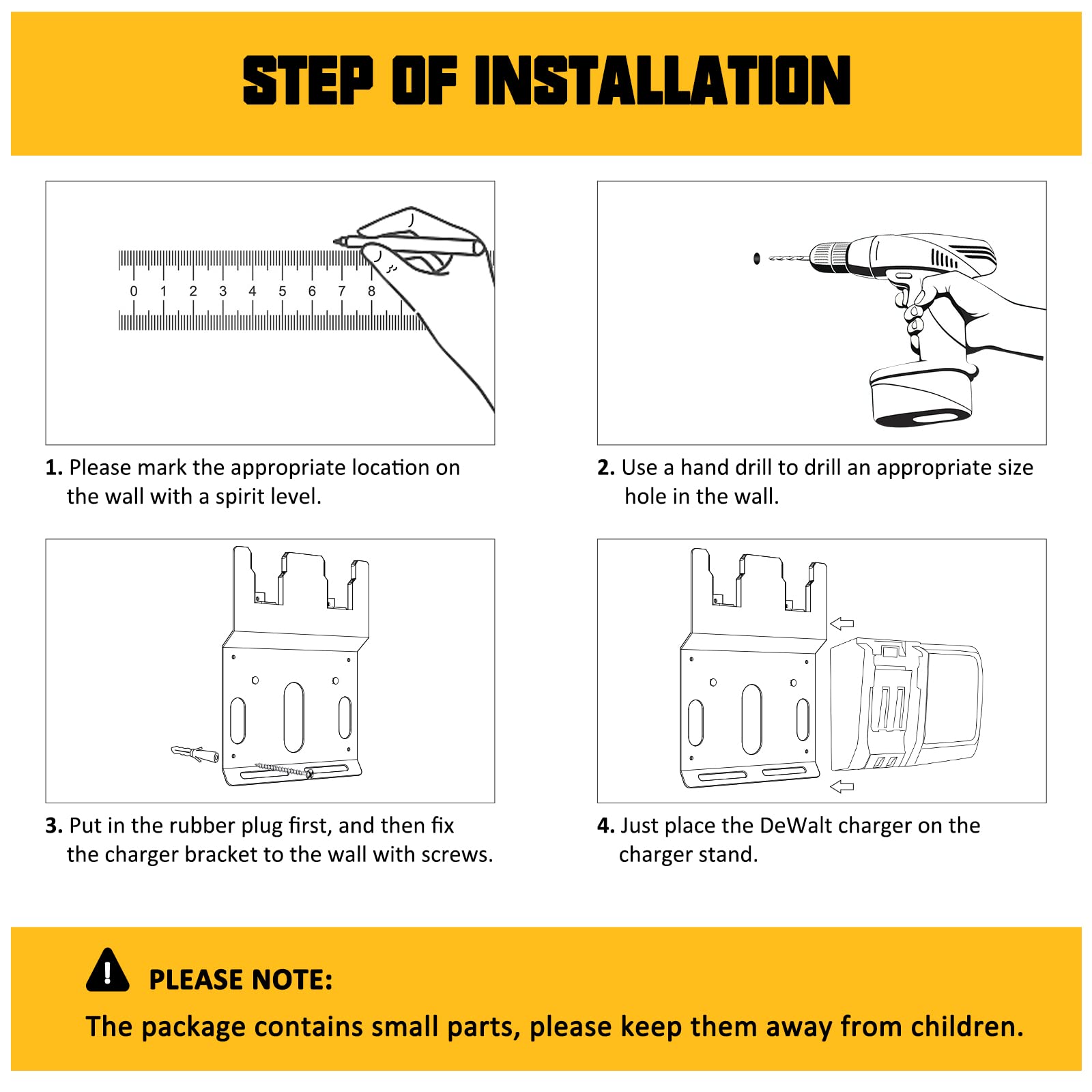 **DeWalt 20V Battery & DCB115 Charger Wall Mount Bracket - Heavy Duty Metal Black Holder for 2 Batteries & Charger - Perfect for Tool Room, Garage & Workshop Organization**