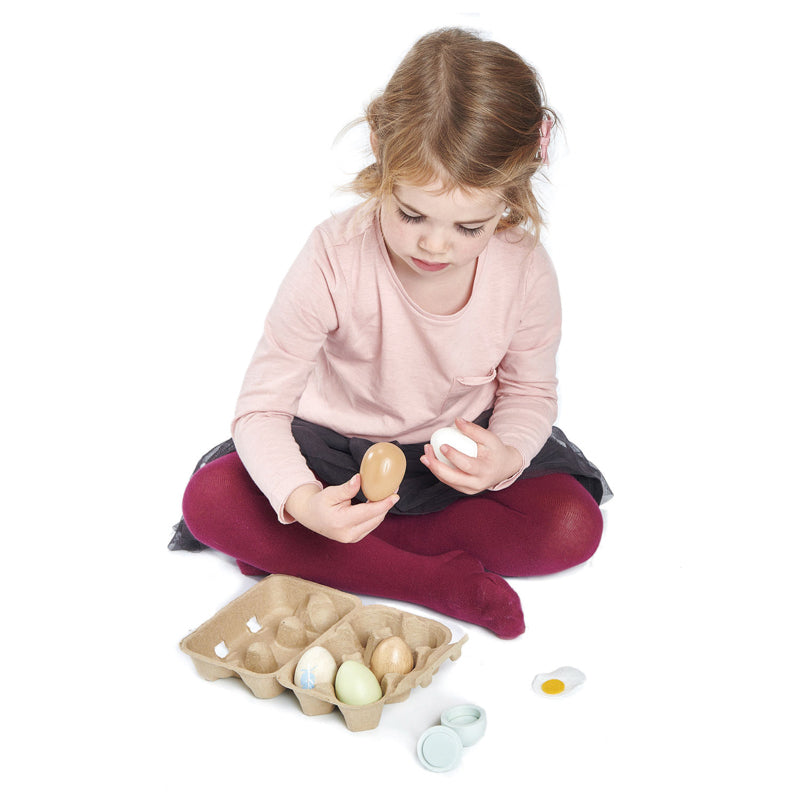 Tender Leaf Toys Wooden Eggs & Carton - 12 Pack Natural Wood Eggs for Kids Pretend Play, Montessori Learning, and Kitchen Toy Set - Perfect for Easter, Role Play, and Educational Activities
