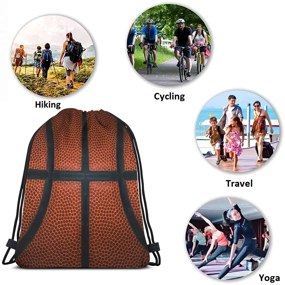 **Leather Texture Basketball Drawstring Backpack - Sport Gym Sack for Men & Women | Red & Black Team Colors | Perfect for Games, Practice & Travel**