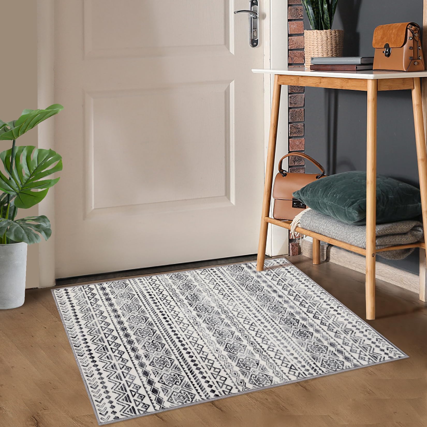 GlowSol Washable 2x3 Non-Slip Boho Moroccan Area Rug - Soft Distressed Entryway Door Mat for Bedroom, Kitchen, Bathroom & Living Room | Perfect for Home Decor, Pet-Friendly Spaces & High Traffic Areas