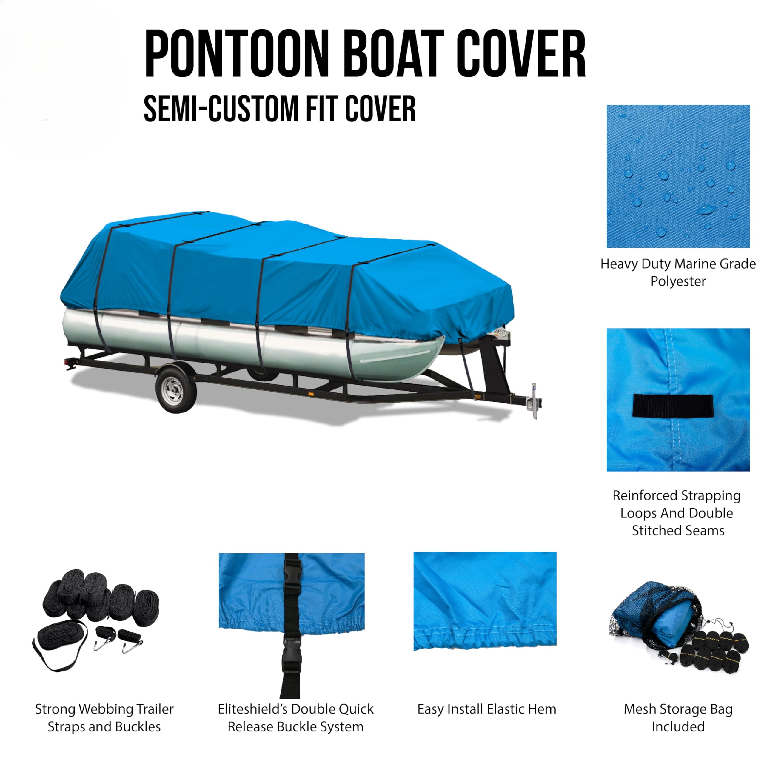 Heavy Duty 600D Polyester Waterproof Pontoon Boat Cover - Marine Grade Trailerable Deck Cover for 14ft to 17ft Boats (96