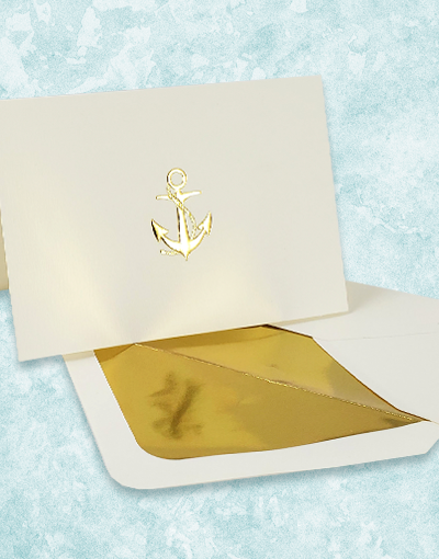 Anchors Aweigh Embossed Note Cards Set - Premium Nautical Thank You Cards for Weddings, Parties & Gifts - Elegant Stationery for Navy Lovers & Sailor-Themed Events