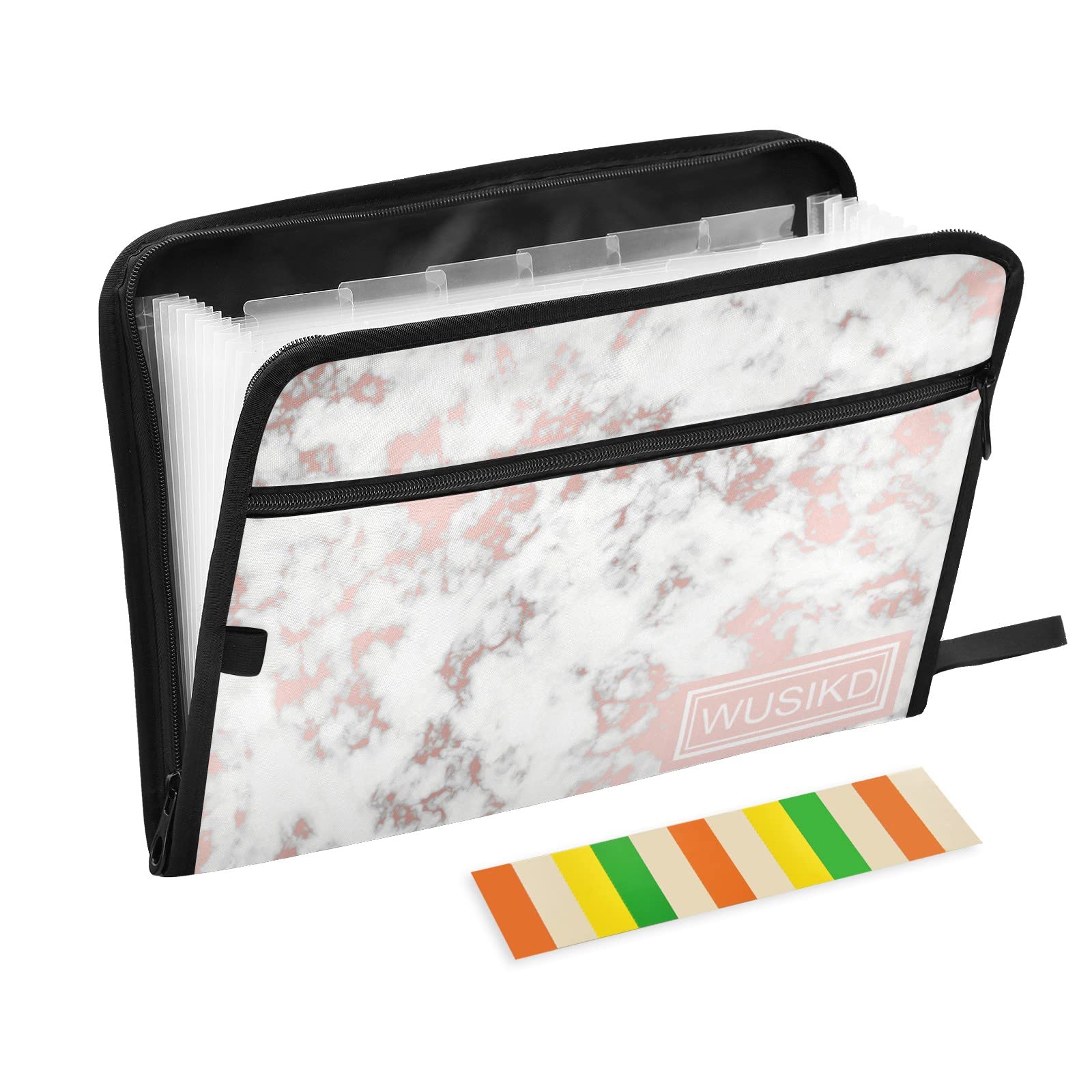 Rose Gold Marble Expanding File Folder Organizer - A4/Letter Size Waterproof Document Pouch with Zipper Closure, Custom File Storage Bag for Office, School, Travel & Home Organization (Money Briefcase, Filing Folder)