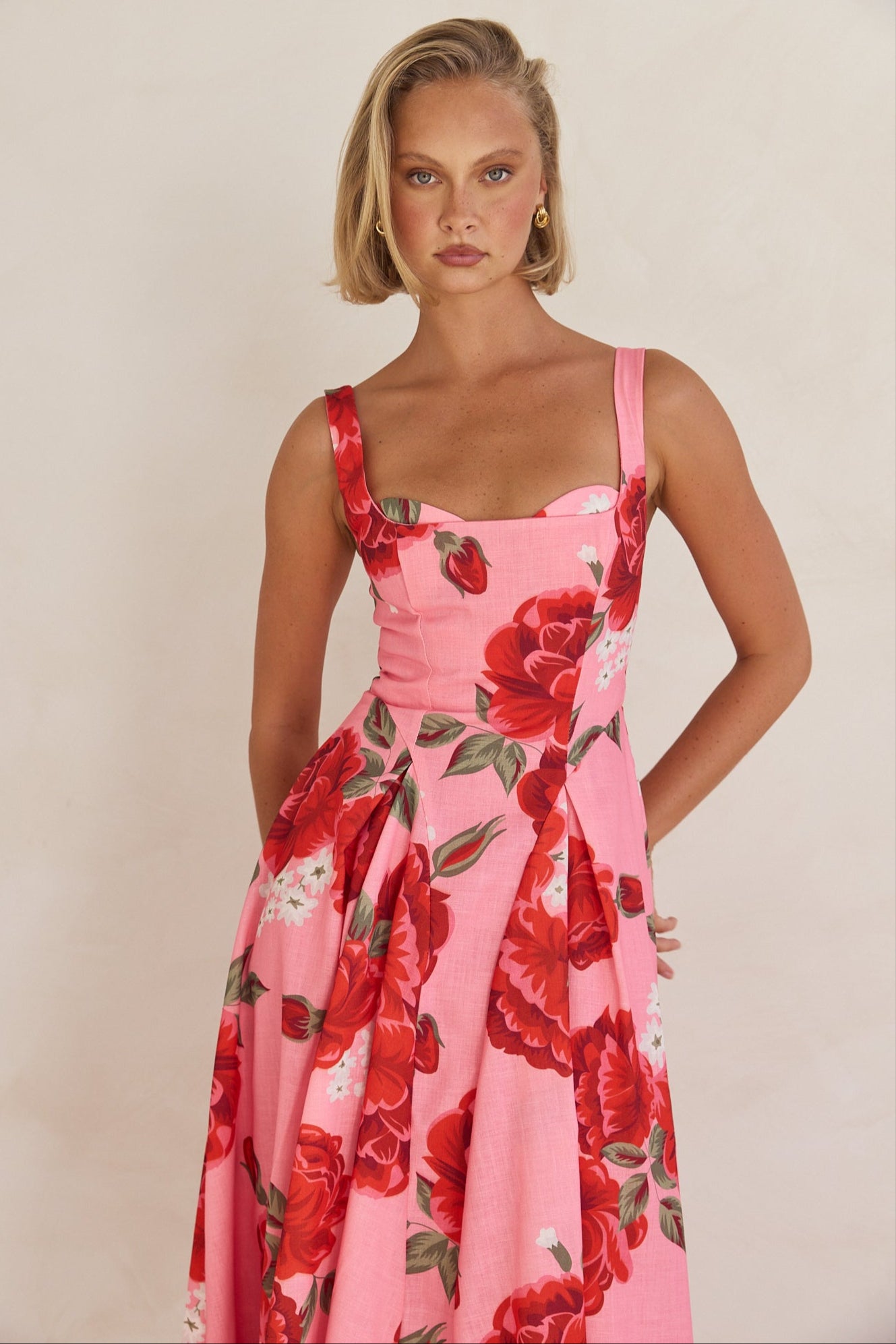 Renata Midi Dress for Women - Flowy Pink Summer Dress with Short Sleeves & V-Neck | Perfect for Beach Vacations, Date Nights & Casual Outings