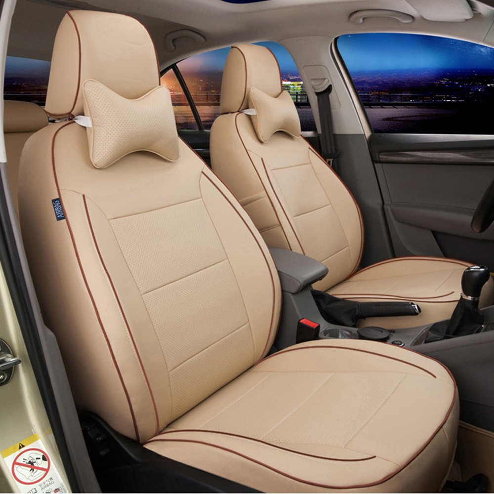 Premium Custom Fit Volvo XC60 Seat Covers (2009-2018) - Genuine Cowhide Leather & Leatherette Car Seat Protectors - 19-Piece Set with Front & Rear Cushion Support (Beige) | Luxury Comfort & Vehicle Interior Protection