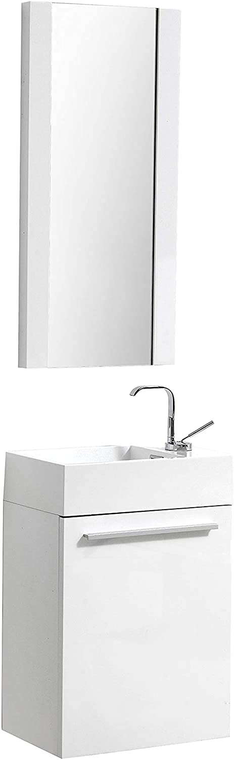 18 Inch White Small Bathroom Vanity with Sink & Mirror - Narrow Space-Saving Design for Powder Rooms, Guest Baths & Compact Homes (Perfect for Apartments & Tiny Houses)