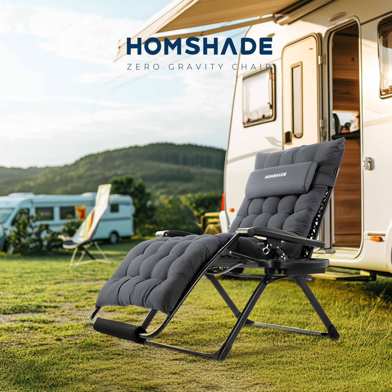 **XXL Zero Gravity Chair with Cushion - 33In Oversized Patio Lounge Chair for Indoor & Outdoor Use - Heavy Duty 500Lbs Capacity - Includes Headrest, Cup Holder & Footrest - Perfect for Backyard, Poolside & Relaxation (Grey)**