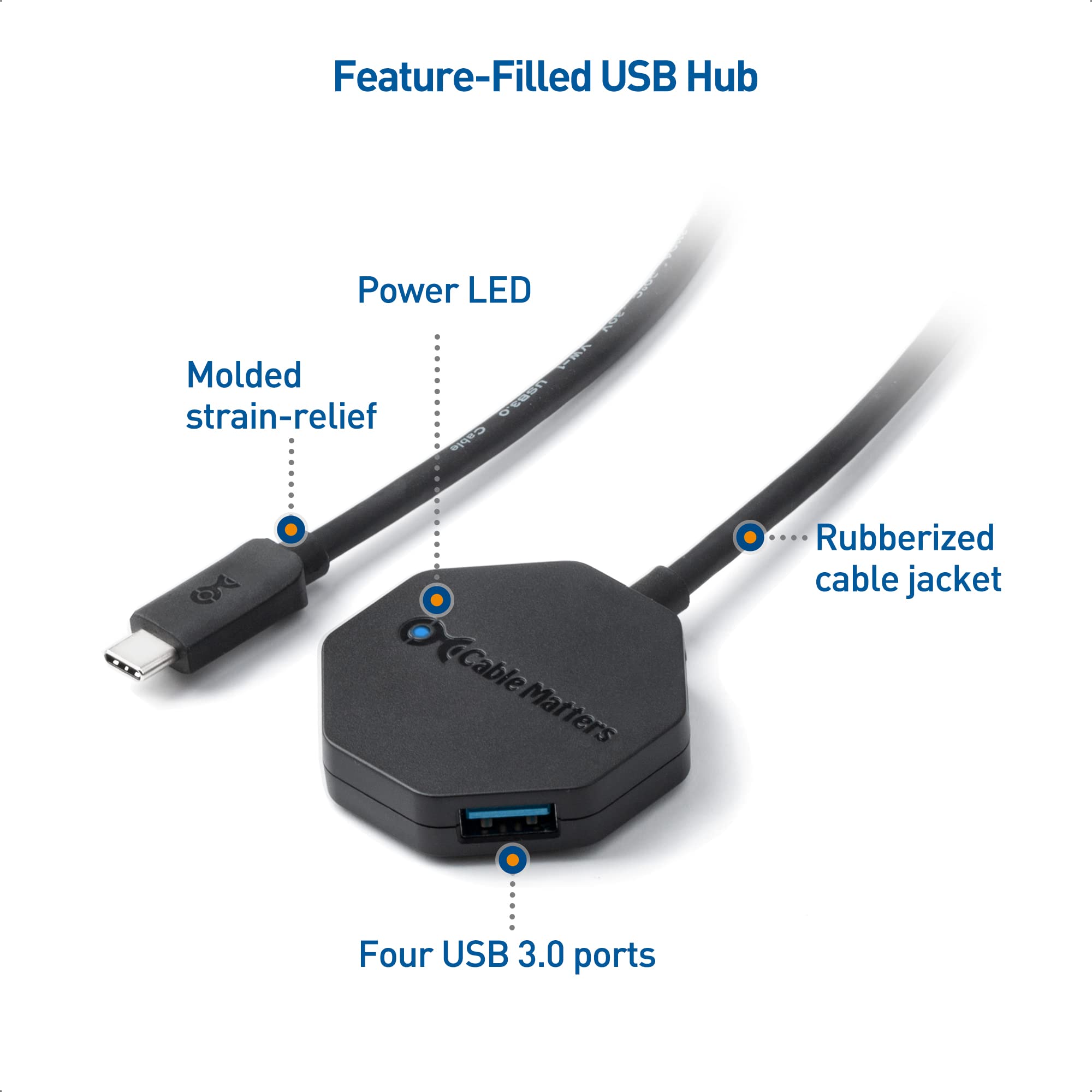 Cable Matters Ultra Mini 4 Port USB C Hub with 4ft Extension Cable - Thunderbolt 4/USB4/Thunderbolt 3 Compatible USB C to USB Hub for MacBook Pro/Air, iPad Pro & Windows Laptops - Perfect for Home Office, Travel & Multi-Device Charging