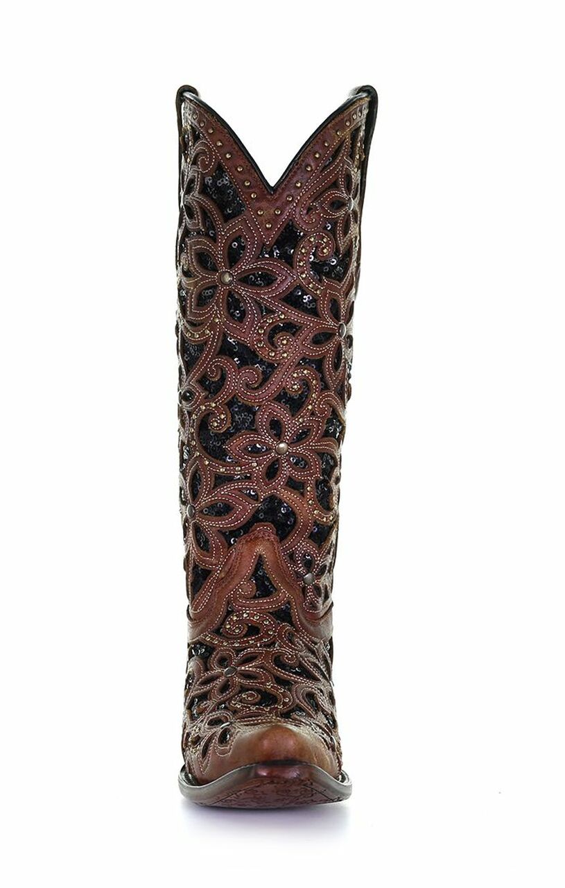 Women's Corral Tan & Black Western Cowgirl Leather Boots A4083 - Perfect for Rodeo, Country Dancing & Western Fashion