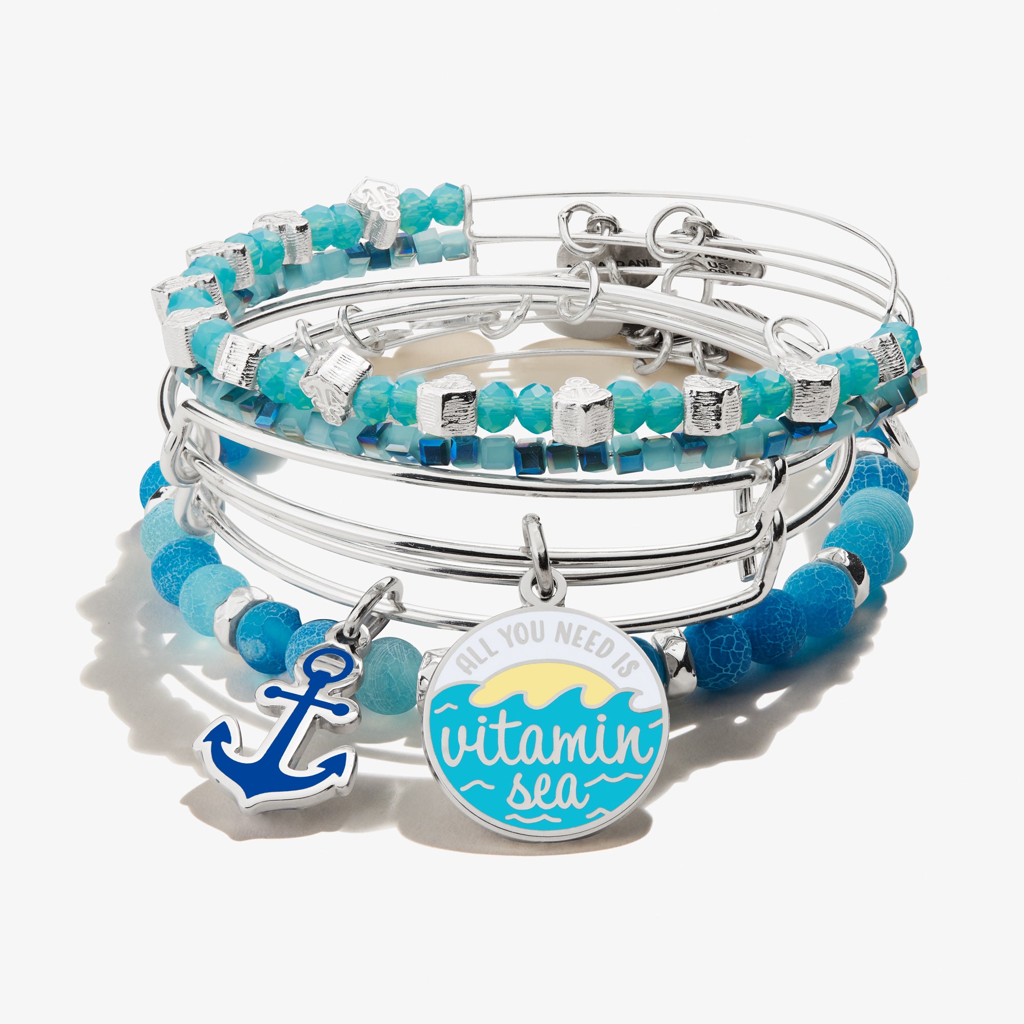 Vitamin Sea Charm Bangle Set of 5 - Boho Beach Jewelry for Women - Perfect for Summer Vacations, Beach Parties & Festival Outfits