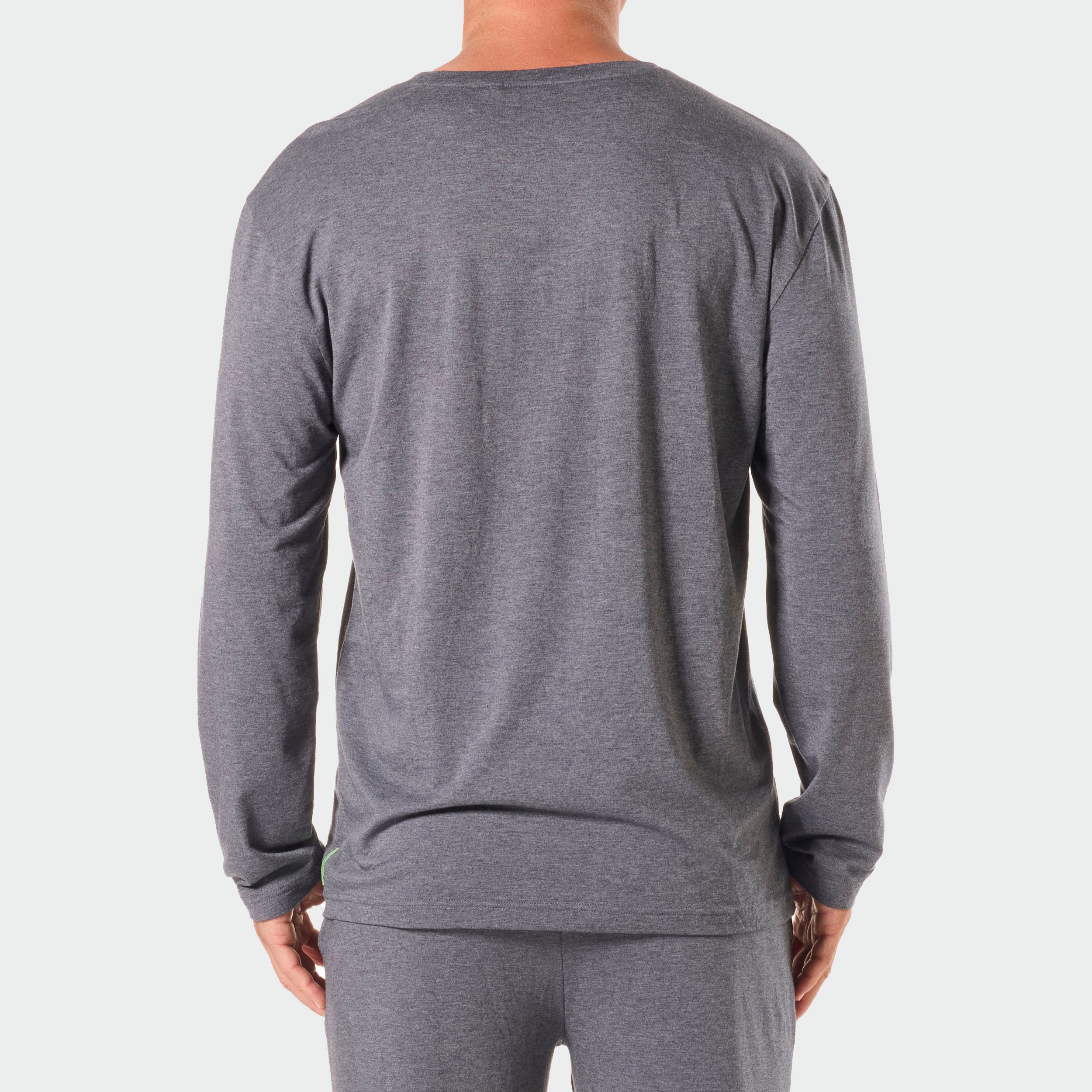 Men's Soft Bamboo Long Sleeve Sleep T-Shirt - Grey Marle - Comfortable Nightwear for Relaxing at Home & Lounge Wear