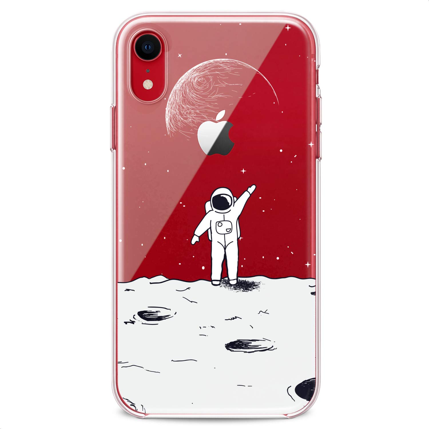Premium TPU Phone Case for iPhone 16/15/14/13/12/11 Pro Max/Plus/Mini/XS/XR/X/8/7/6/5/SE - Slim Clear Space Astronaut Moon Design with Cute Earth Print - Flexible Silicone Protective Cover for Girls & Boys - Perfect for Everyday Use & Space-Themed Gifts