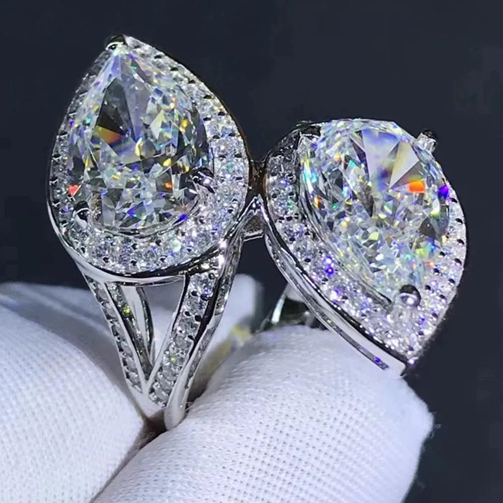 WUIHA 925 Sterling Silver 3EX Pear Cut 8CT VVS D Color Moissanite Engagement Ring for Women - Luxury Wedding, Anniversary & Party Jewelry Gift